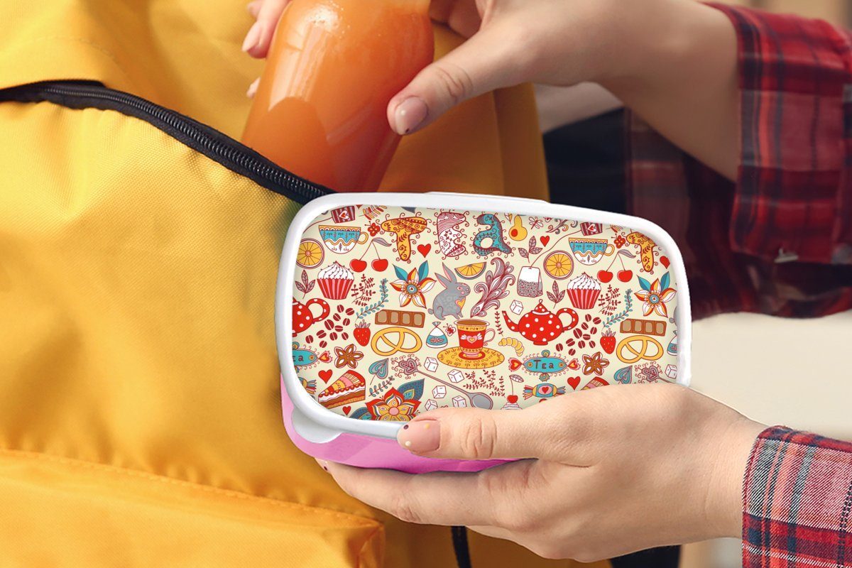 Kunststoff, Tee Brotbox Lunchbox Snackbox, - (2-tlg), für - Tiere Brotdose Kunststoff - Mädchen, Regenbogen Kinder, Erwachsene, Muster, rosa - Süßigkeiten MuchoWow