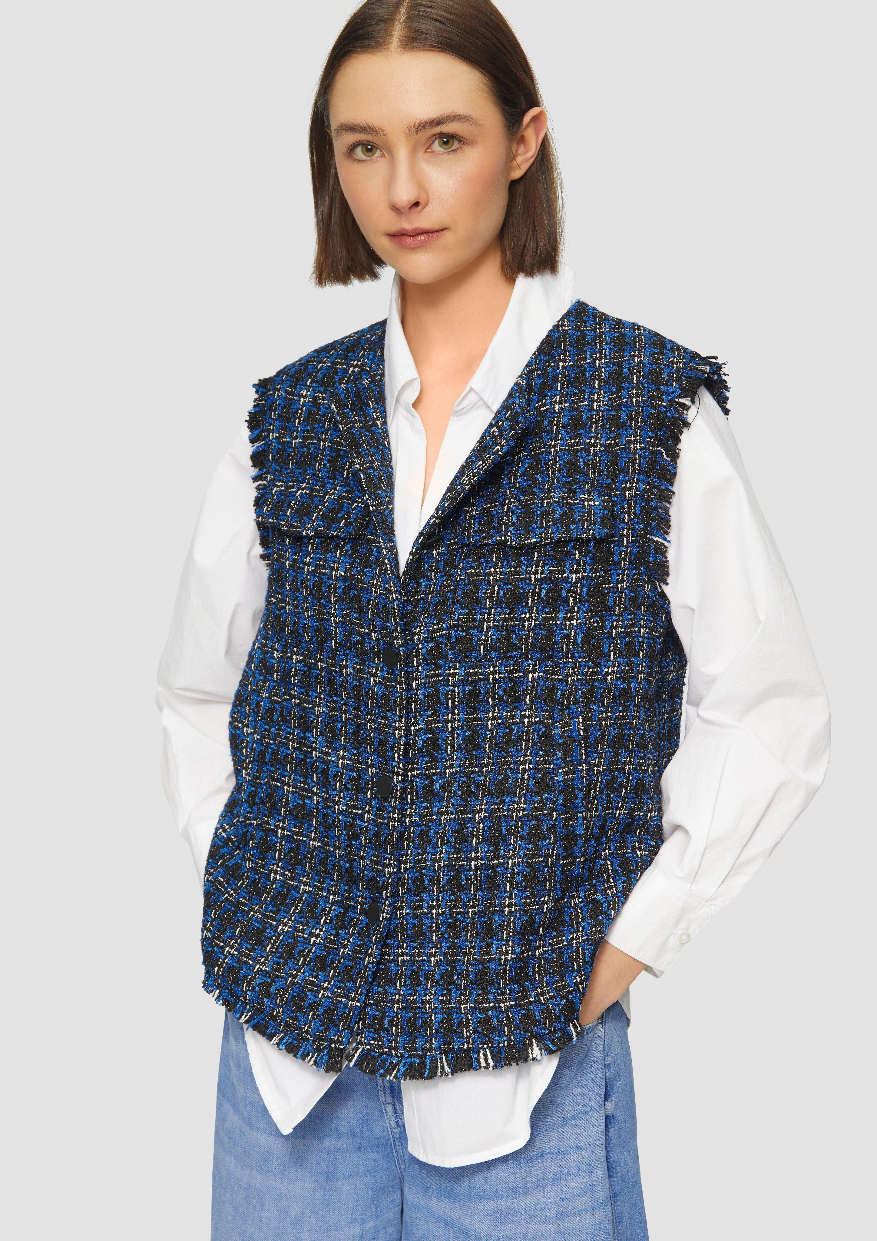 Strickweste Bouclé-Weste mit Fransen und Brusttaschen
