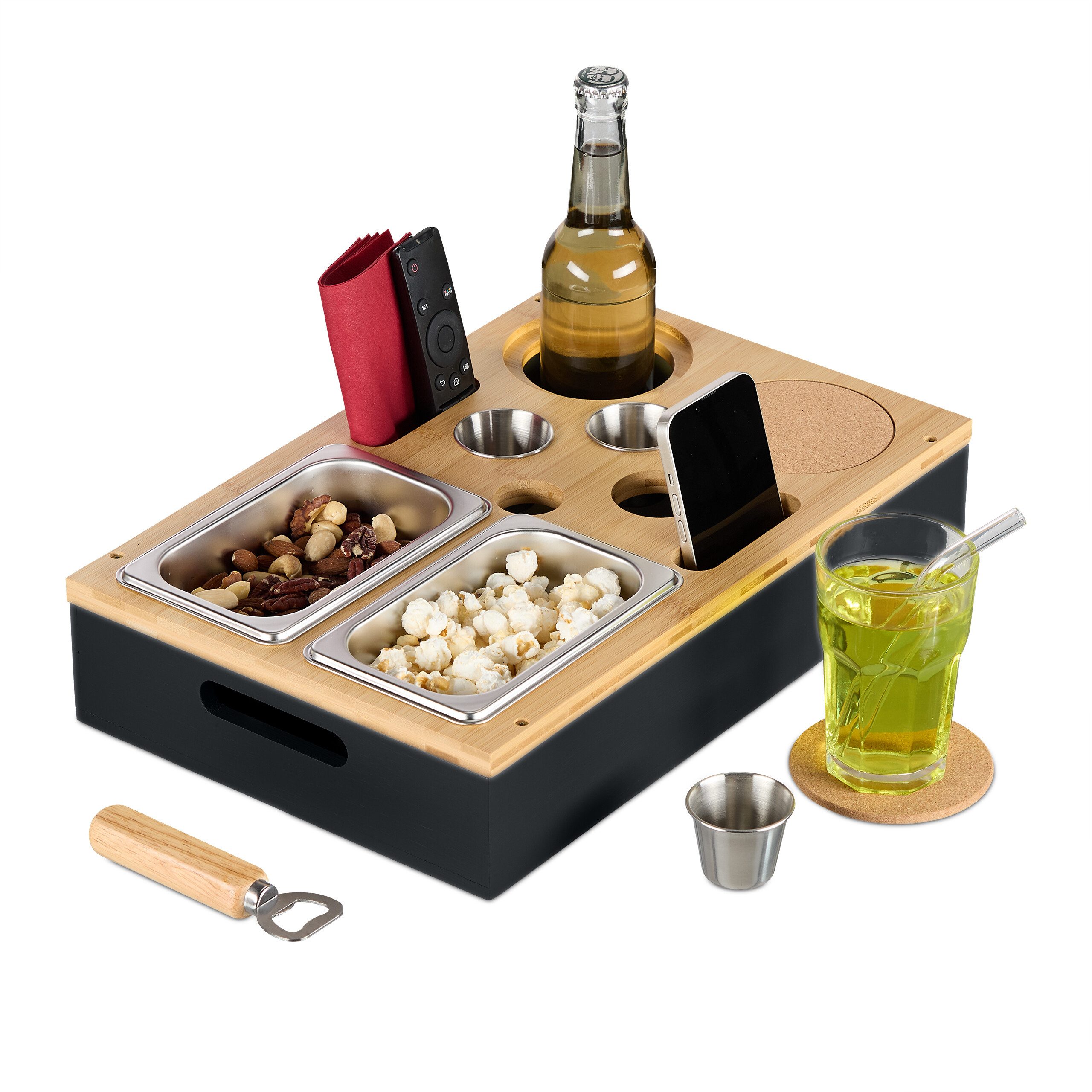 relaxdays Tabletttisch Couchbar mit Zubehör, Schwarz günstig online kaufen