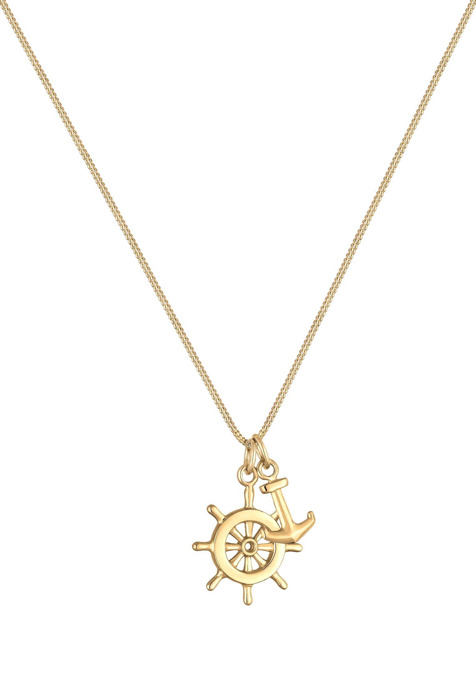 925 Elli See mit Anker Steuerrad Maritim Kette Anhänger Silber, Anhänger Gold Anker