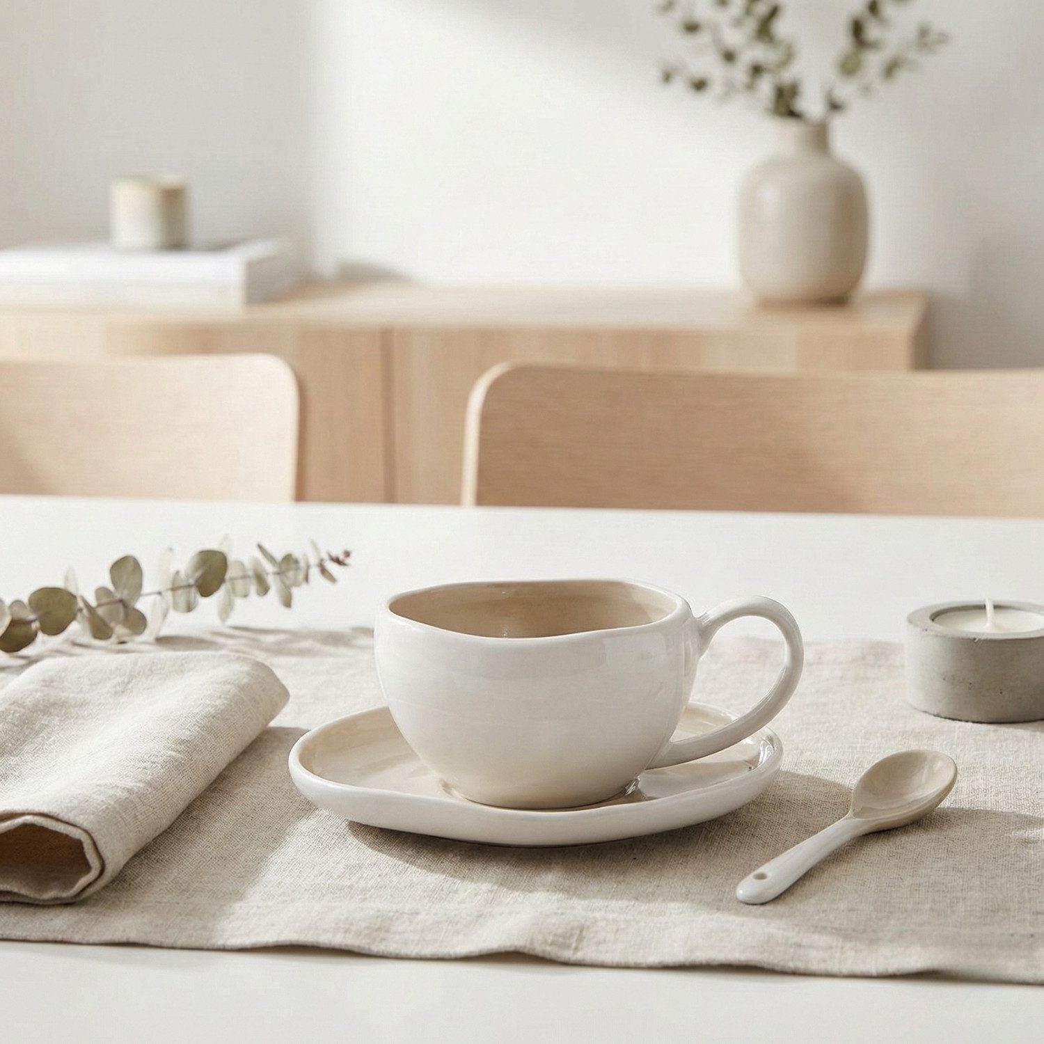 Bricard Kaffeeservice Kaffee-Set BARLES 12 teilig Taupe-Weiß 225 ml, 6 Personen, passend zu BARLES Geschirr-Set