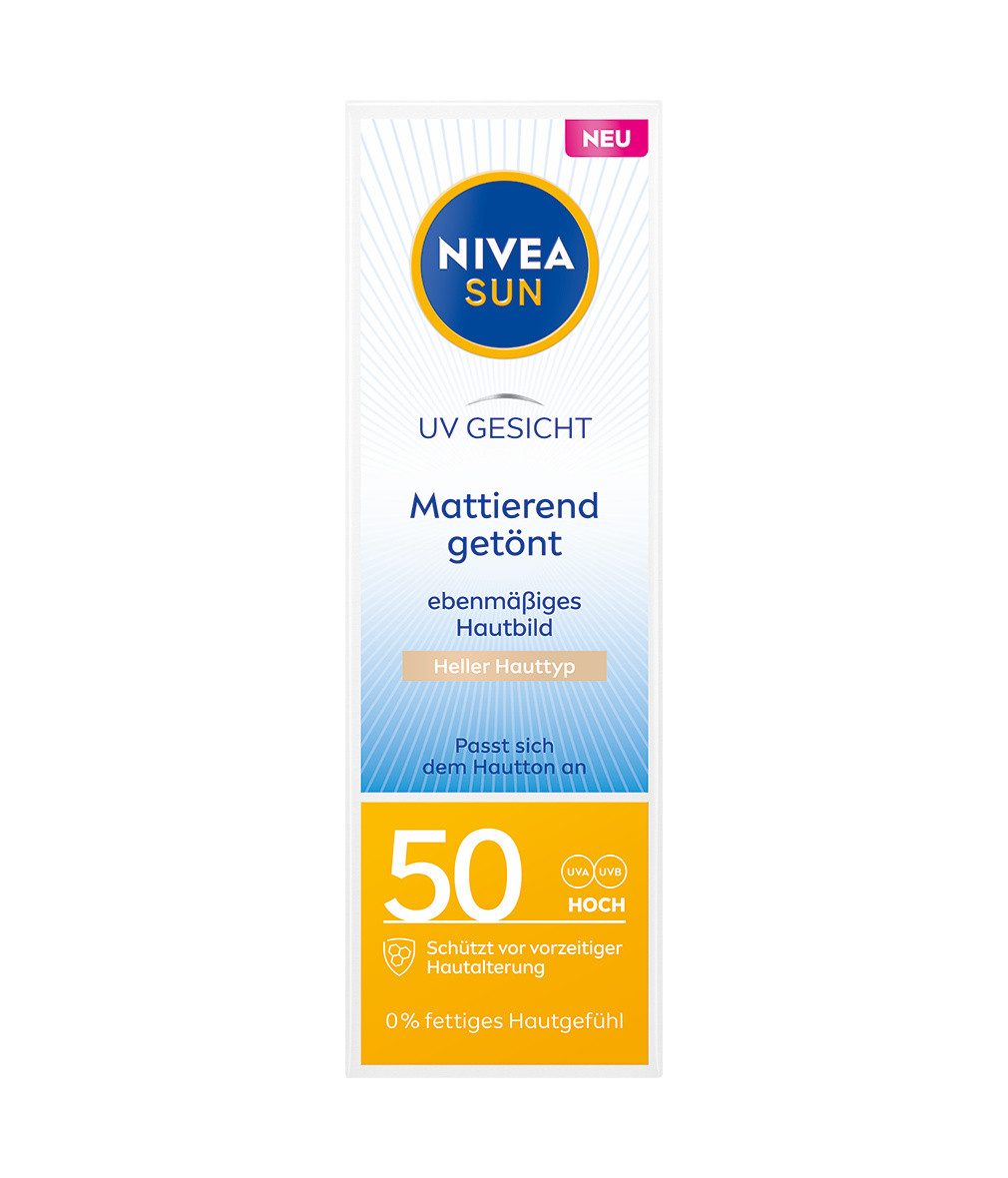 Nivea Sun Sonnenschutzcreme UV Face Mattierend Getönter Sonnenschutz Hell LSF 50 50ml, 1-tlg., Licochalcone A (Süßholzwurzel-Extrakt)