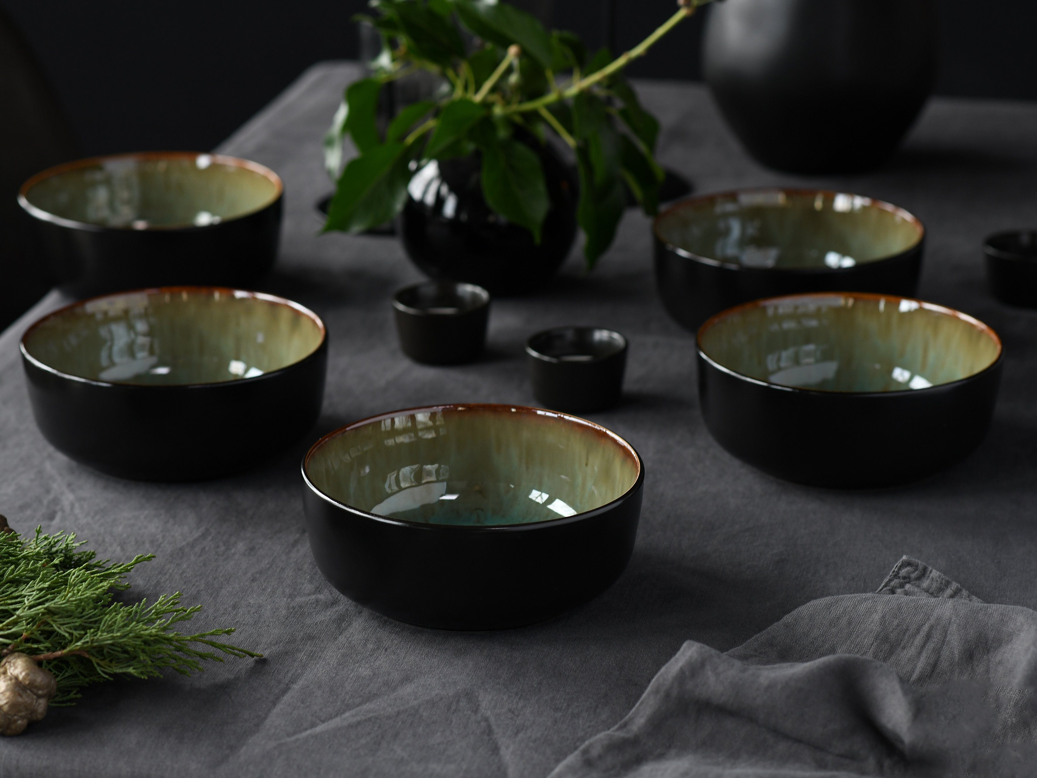 CreaTable Müslischale Nordic Fjord, Steinzeug, (Set, 6-tlg), Salatschale, Snackschale, Ø 15,5 cm, 960 ml