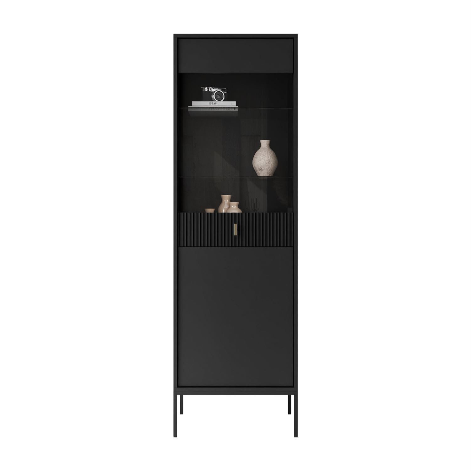 Lookway Vitrine MIDNIGHT mit Glastür auf Gestell 54x39x175 cm