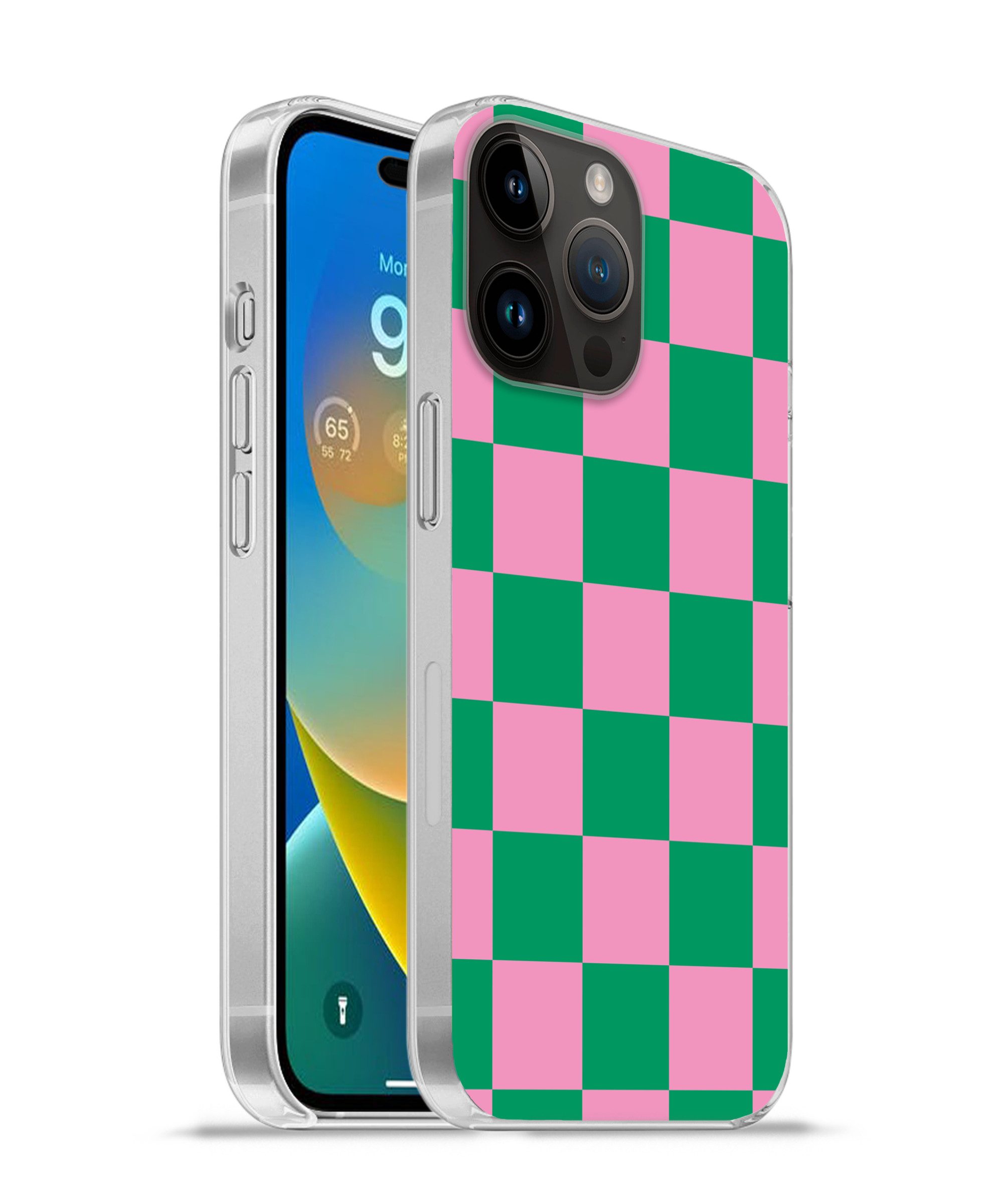 MuchoWow Handyhülle für Apple iPhone 14 Pro Max Schachbrettmuster - Grün - Rosa - Würfel, Smartphone-Bumper, Print, Handy Schutzhülle Dünn
