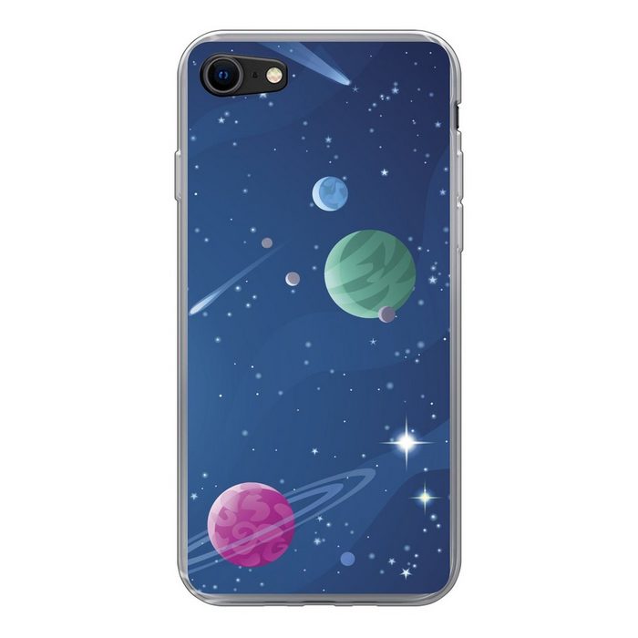 MuchoWow Handyhülle Eine Illustration des mit Planeten gefüllten Weltraums Handyhülle Apple iPhone SE (2020) Smartphone-Bumper Print Handy