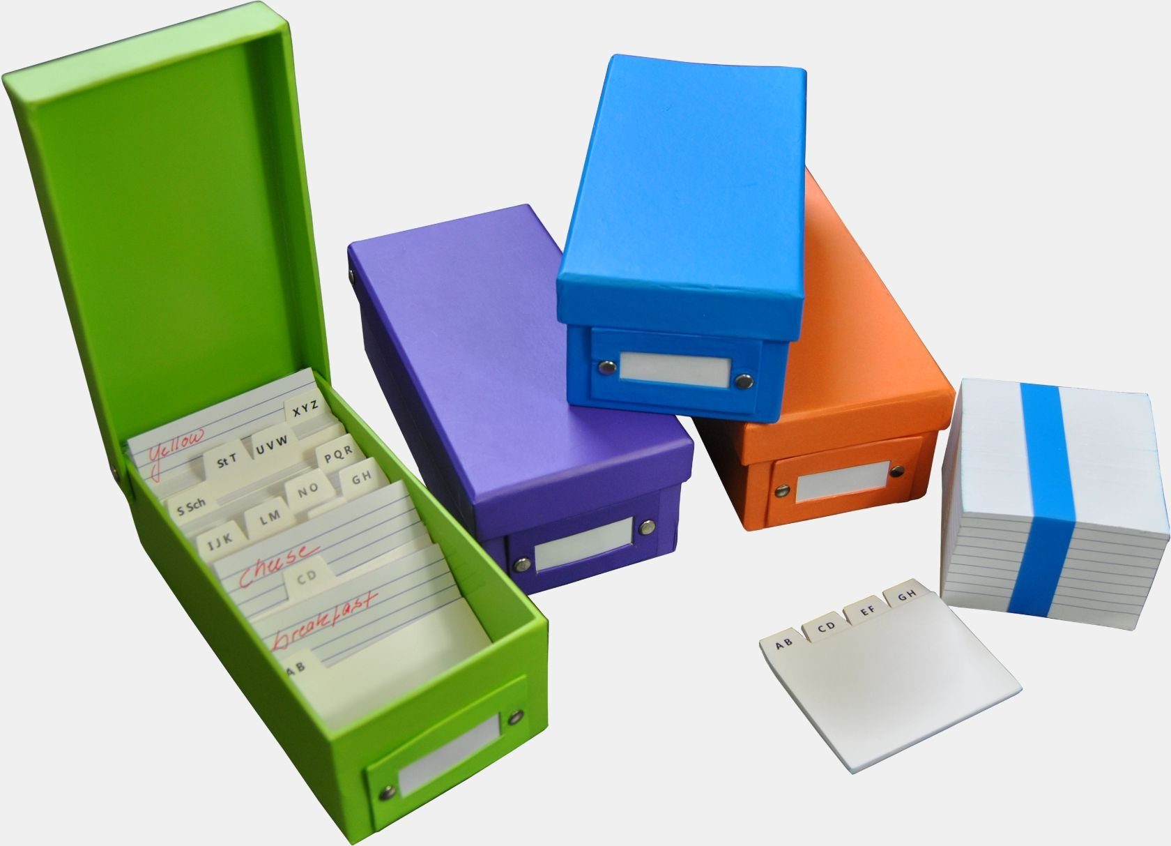 MW Handel Karteikasten 4x Lernbox Karteikasten DIN A8 / 4 verschiedene Farben + 1600 Karteika