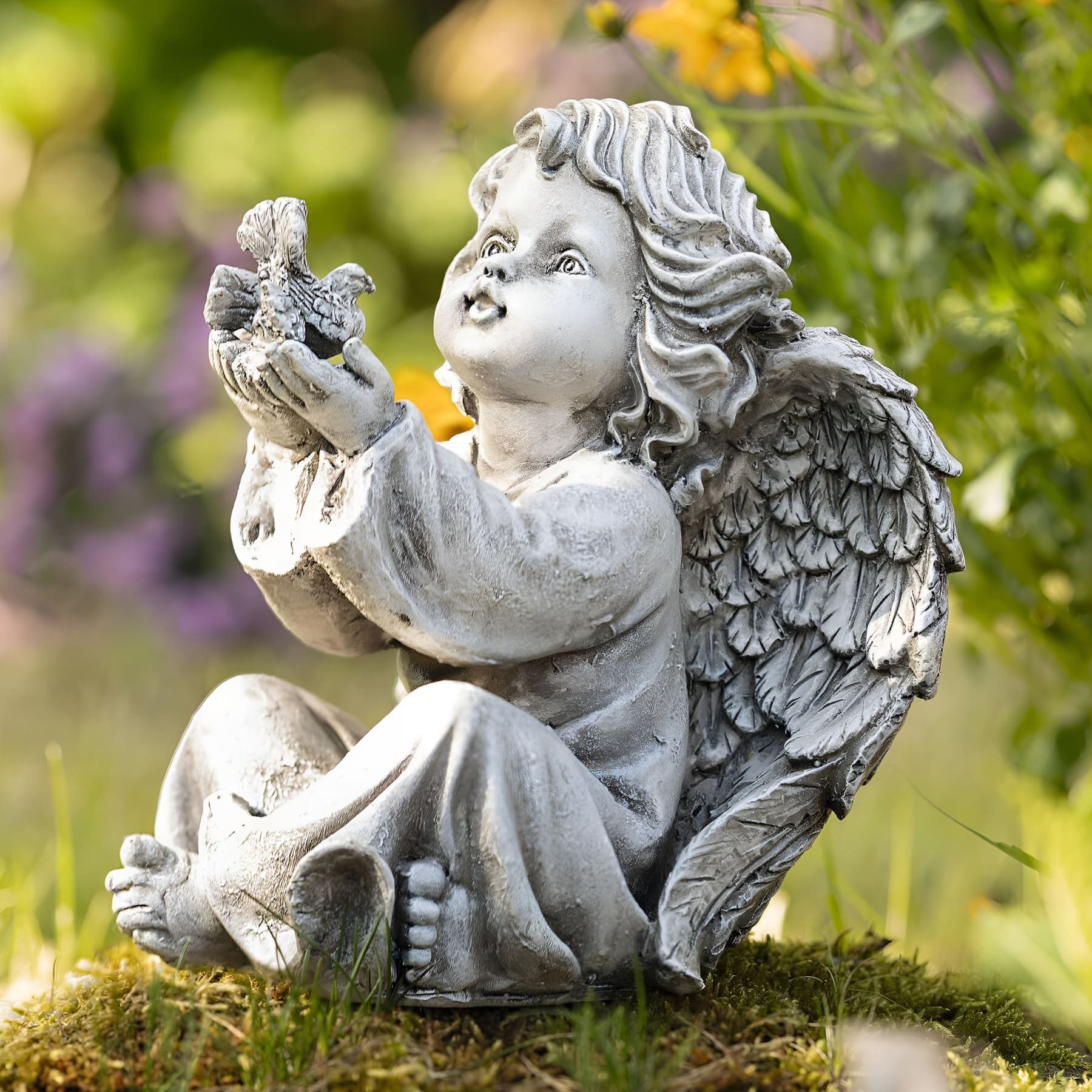Dekoleidenschaft Engelfigur aus Polyresin Engel Figur sitzend wetterfest 20 cm hoch Weihnachtsdeko, Outdoor Gartendeko, Grabschmuck