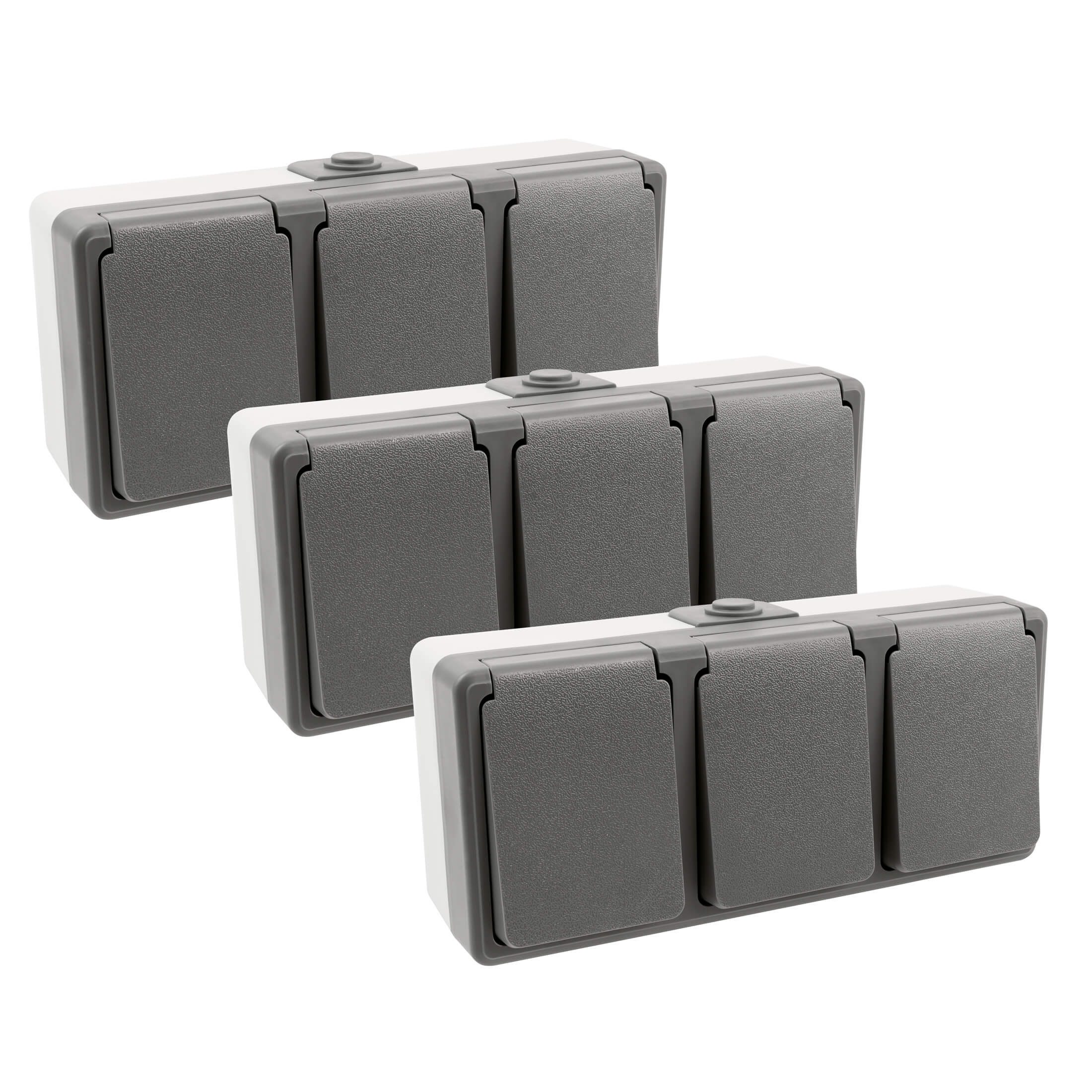 ETT Marketing GmbH Aufputz-Steckdose 3er Set SECURE Feuchtraum Dreifach Steckdose horizontal IP44 Aufputz, 3-St., nicht vorverdrahtet, Schraubkontakte