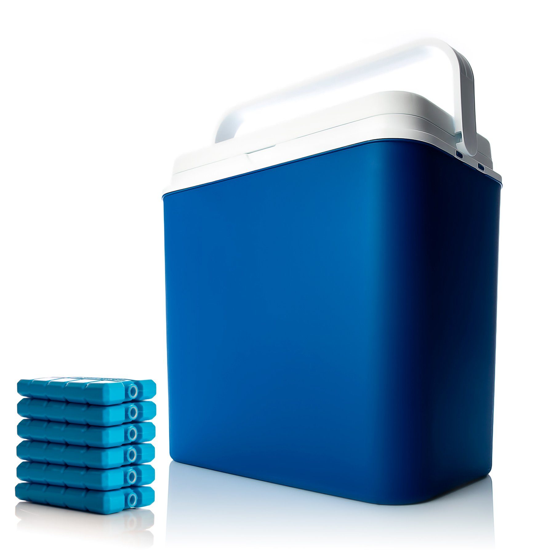 BigDean Outdoor-Flaschenkühler Kühlbox 24 Liter blau + 6 Kühlakkus bis zu 9 Std. Kühlung Kühltasc, 24L Kühlbox, Klassisch, bis zu 14h kühlung, Inklusive Akkus
