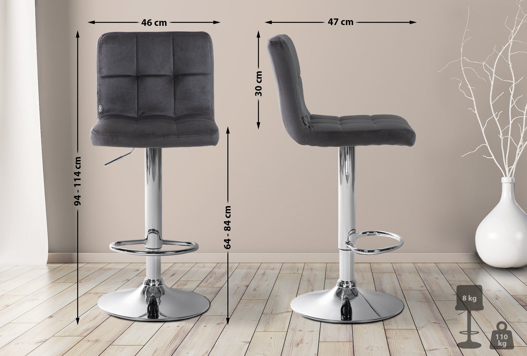 CLP Barhocker Peru Samt, höhenverstellbar und günstig online kaufen