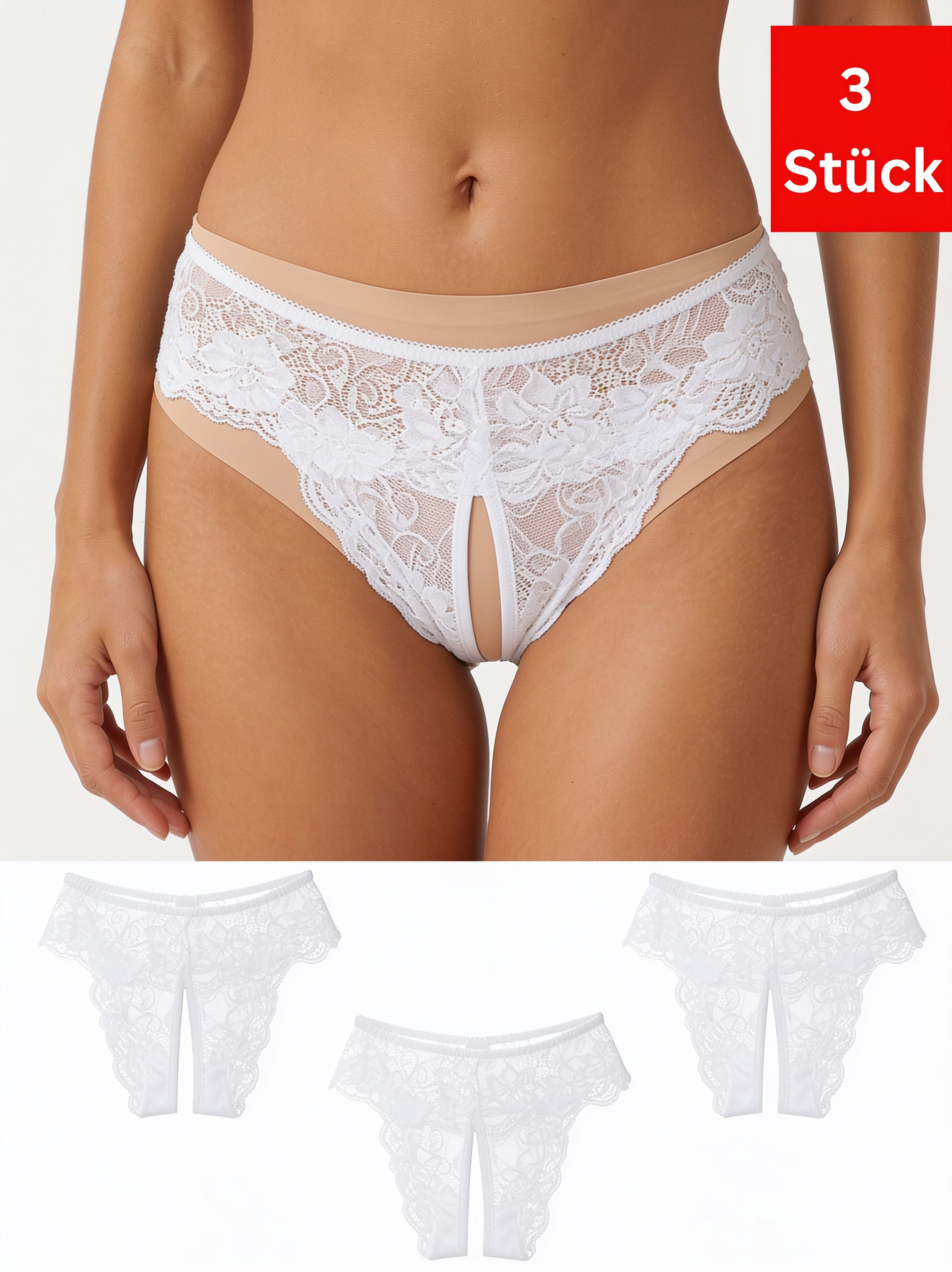 Elegant Love Slip-Ouvert Damenslip Höschen mit offenem Schritt, Spitze-Tanga, Sexy Unterwäsche (3-St) Dessous in Spitzenoptik, Lingerie für Damen