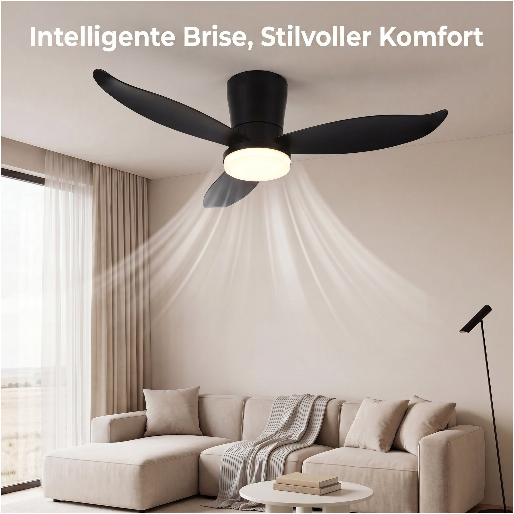 oyajia Deckenventilator Leise Deckenventilator mit Beleuchtung inkl Fernbedienung 95CM, 6 Geschwindigkeiten Timer Vor- & Rücklauf LED dimmbar CCT Nachtlicht