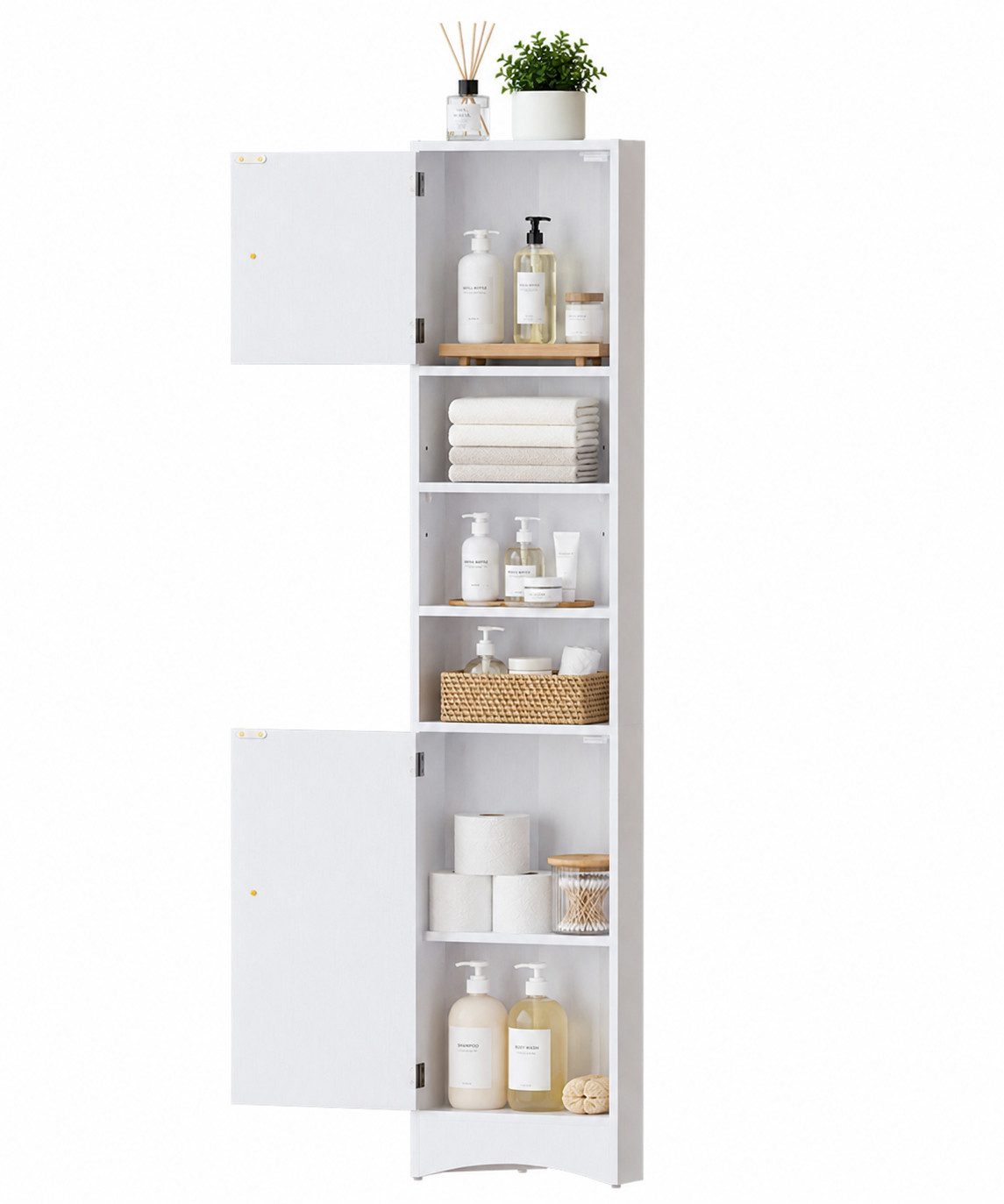 Yorbay Eckschrank 170 cm Badezimmerschrank, mit 2 Türen & 3 offenen Fächern, weiß Platzsparend Hochschrank für Ecke, verstellbaren Einlegeböden