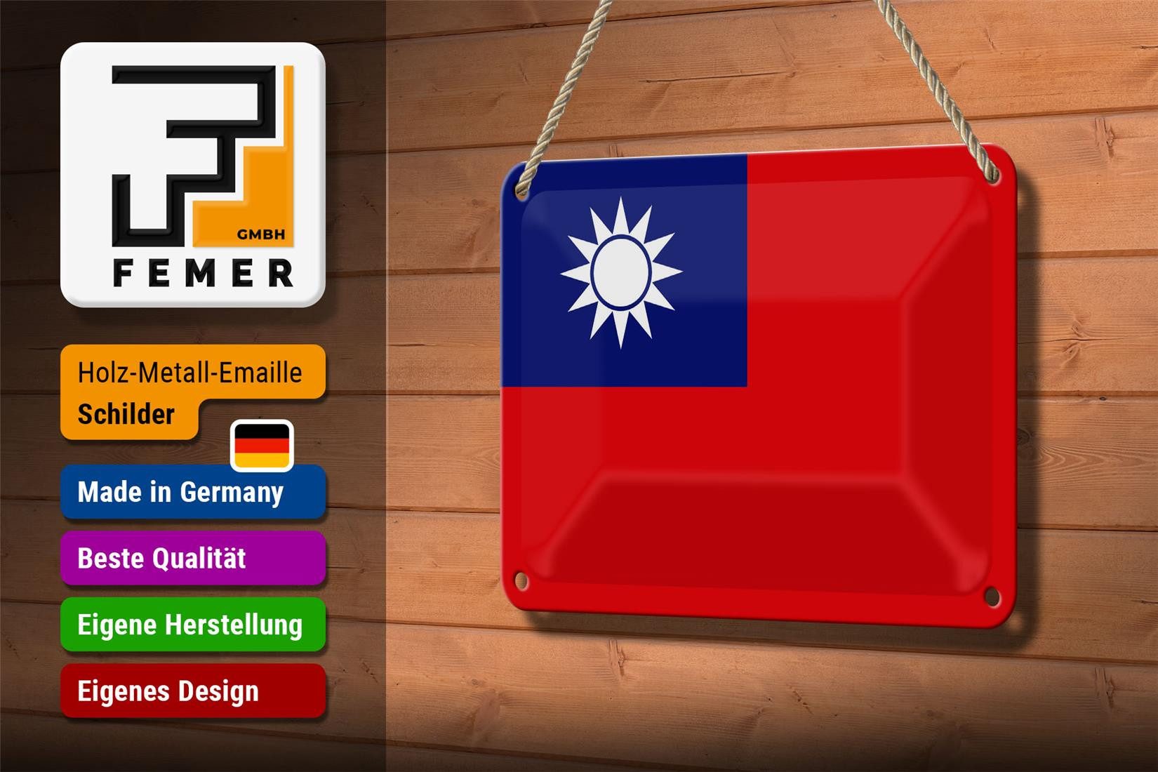 Femer GmbH Metallschild Flagge China 18x12cm flag of Taiwan, (1 St), gewölbte Oberfläche, abgerundete Ecken, umgeschlagene Kanten