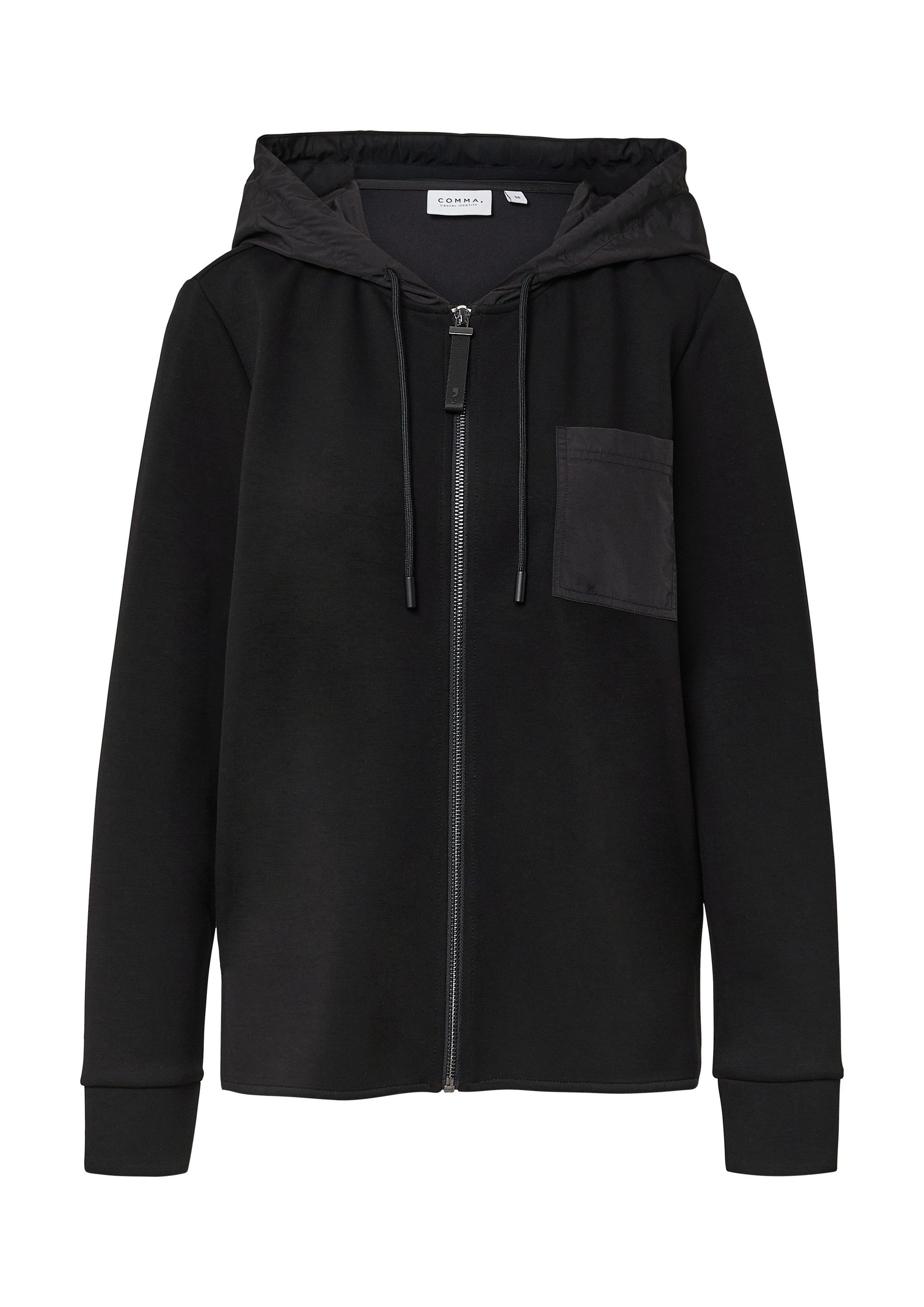 comma Sweatjacke Sweatshirt Sweatshirtjacke im Fabricmix mit Brusttasche