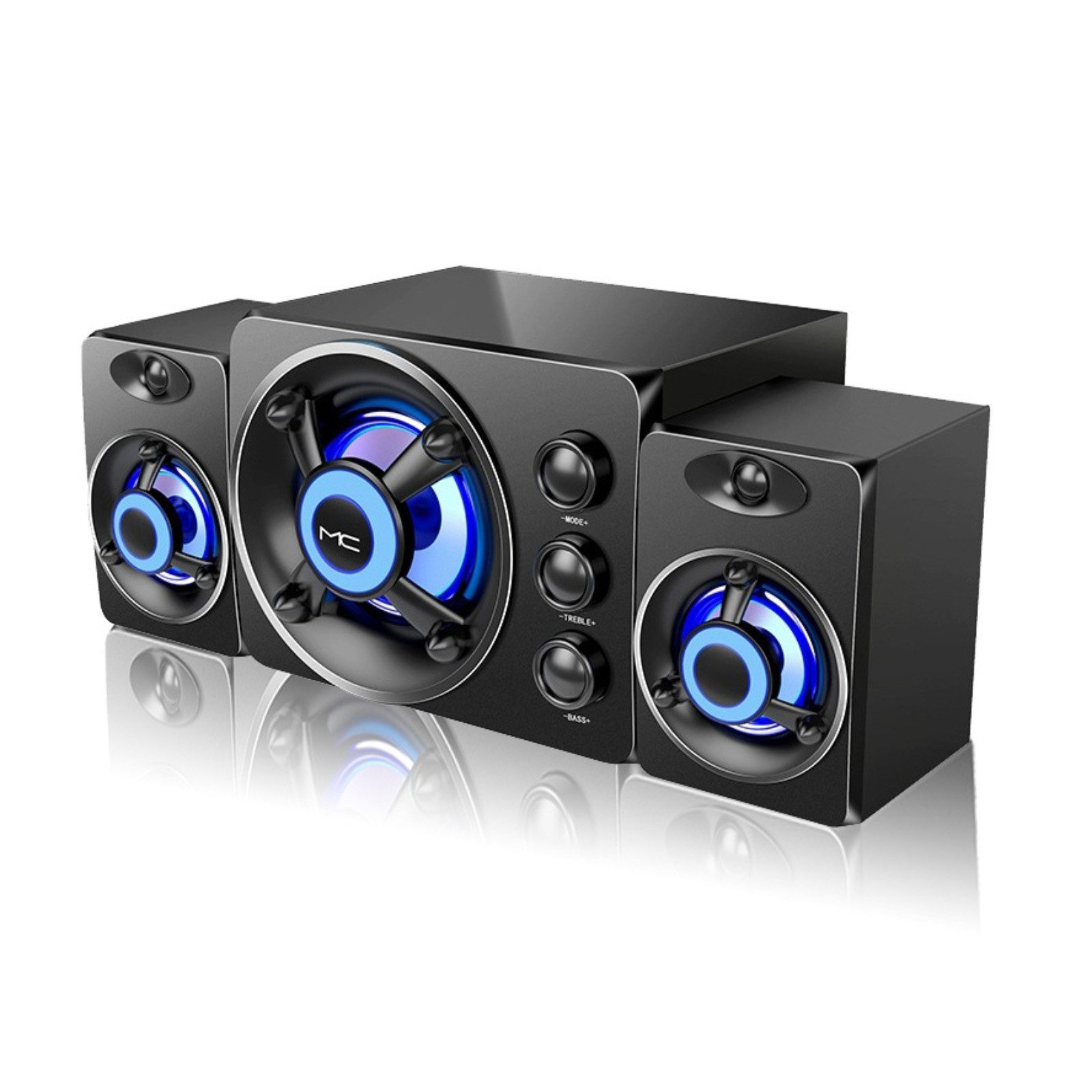 Tekoo 2.1 PC Lautsprecher System Holz, Bluetooth Subwoofer & RGB, USB PC-Lautsprecher 2.1 (Bluetooth, 6 W, Holzgehäuse für natürlichen Klang, RGB-Lichteffekte, Bluetooth)