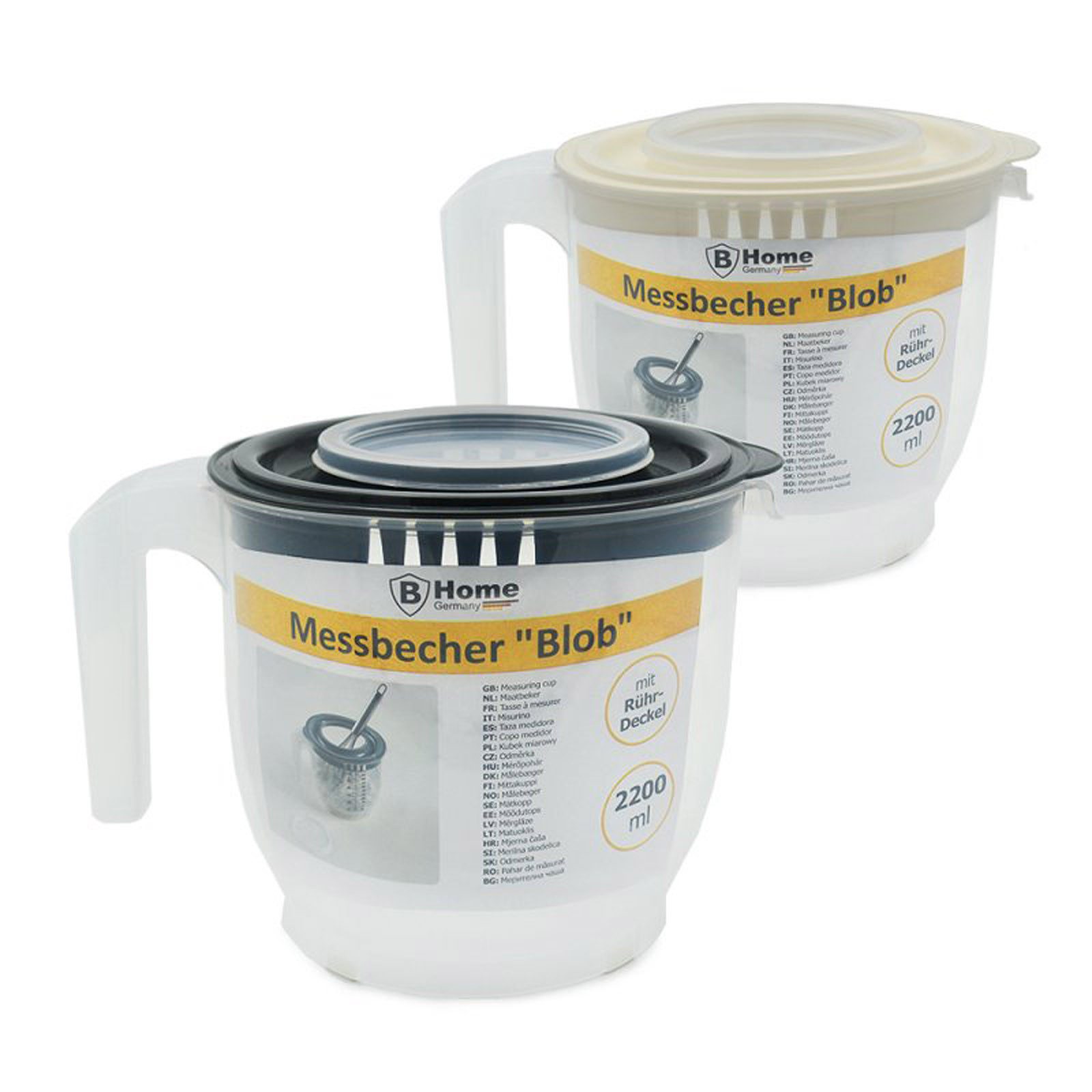 HAC24 Мерные стаканы Kunststoff Мерные стаканы Rührschüssel Küchenschüssel Messbehälter, Kunststoff, 2,2 Liter, mit Deckel, mit Rühröffnung