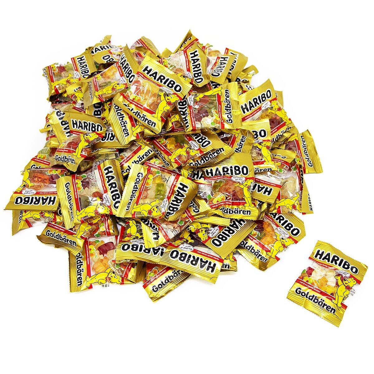HARIBO Süßigkeit Goldbären Minis, Dose mit 100 Portionsbeuteln