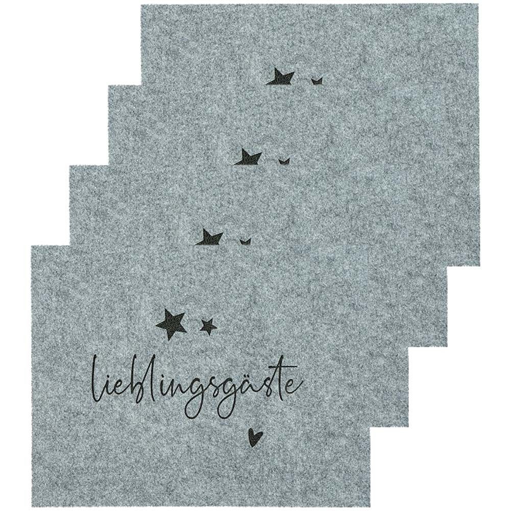 NOOR LIVING Platzset Tischset aus Deko Filz, (4er Set 45x35cm, mit Beschriftung "Lieblingsgäste), ideal für Tischdeko Weihnachten oder Geburtstag
