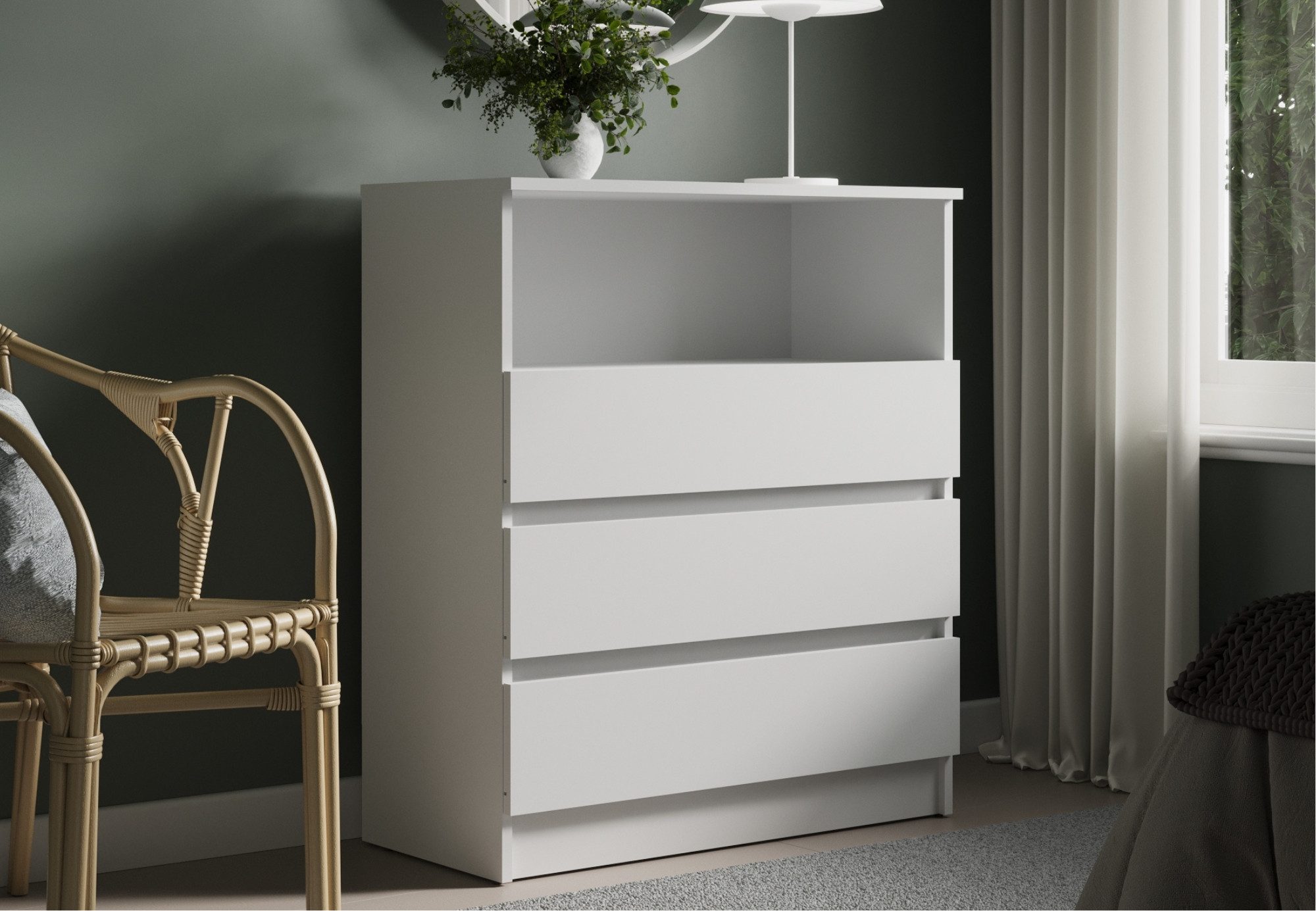 Home Collective Kommode Sideboard mit 3 Schubladen u. offenem Fach Schubladenschrank (Highboard Anrichte Schlafzimmer Wohnzimmer Flur Büro Organizer), Kommode 76 cm breit 3 Schubladen & 1 offenes Fach, weiß