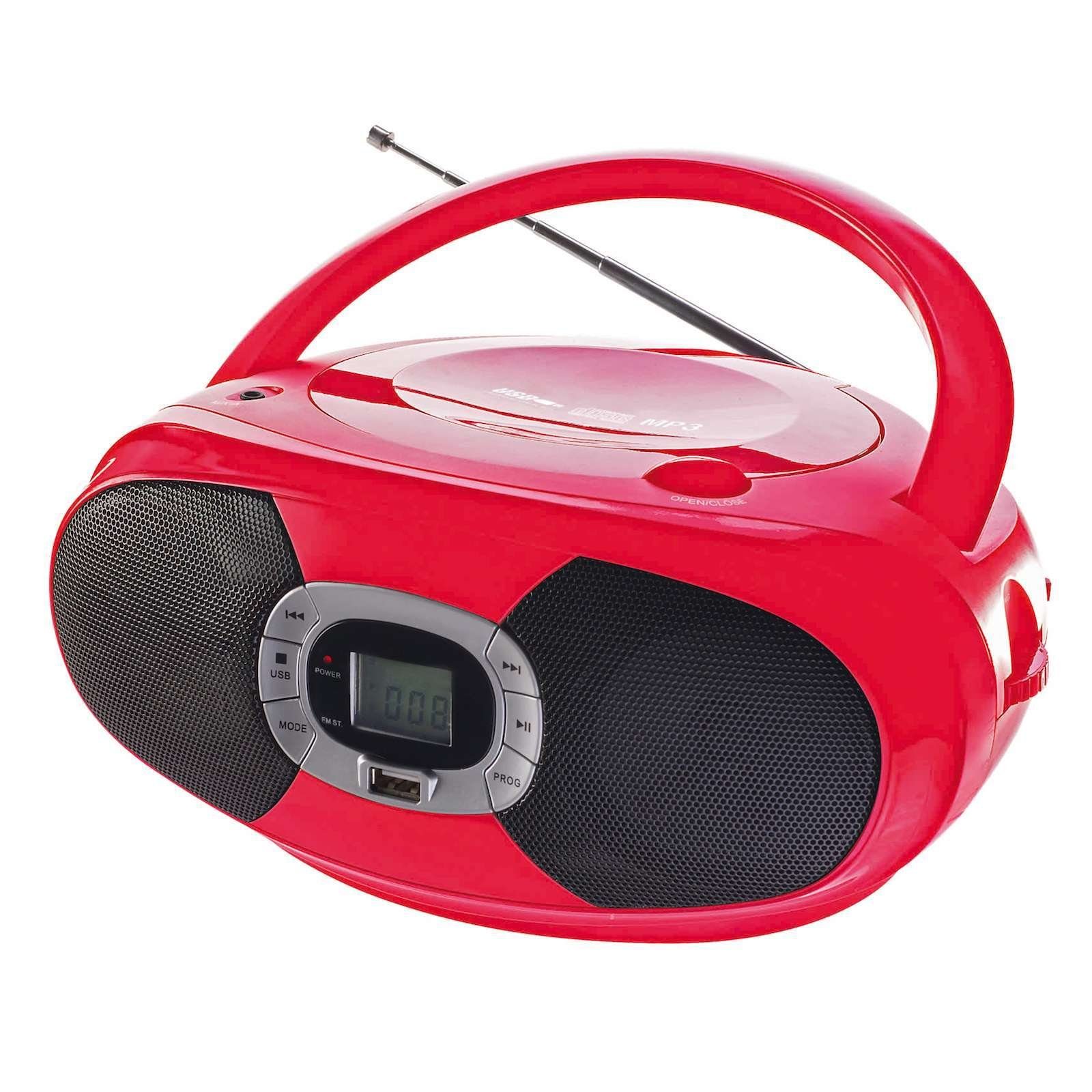 LIVOO Radiowecker ClipSonic tragbarer CD-Player Radio Bluetooth USB MP3  LCD-Display rot