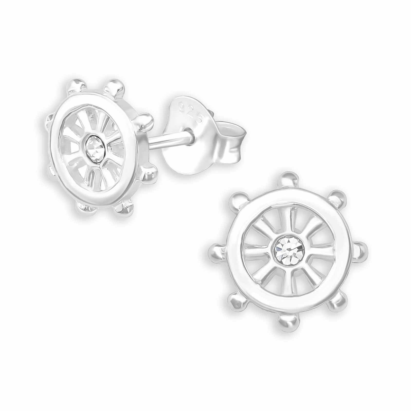 Monkimau Ohrring-Set Maritime Schiffsrad Сережки-гвоздики aus 925 Silber mit Kristall, Hypoallergen