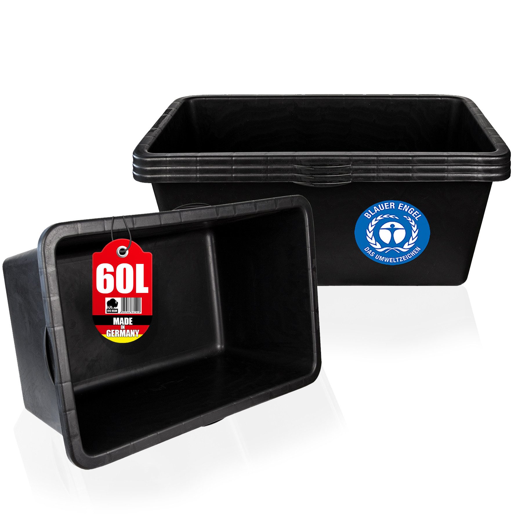 BigDean Mörtelkasten 3x Mörtelwanne 60 L Eckig Miniteich Baueimer Made in Germany, (Set, 3-tlg., Mörtelwanne), Vielseitig, Speiswanne, Mörtelwanne, Zementwanne, Mini Teich.