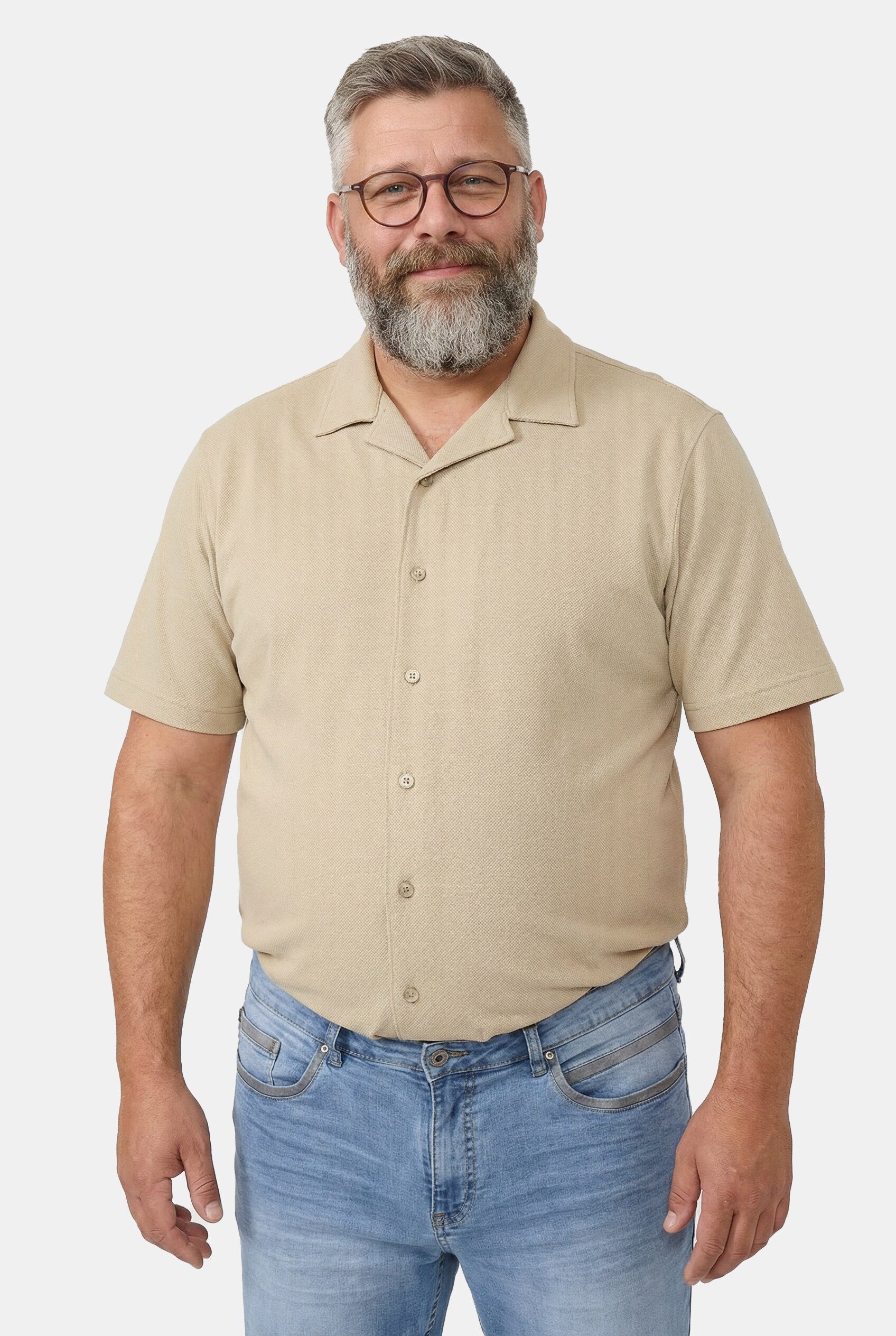 Men Plus Kurzarmhemd Piqué-Hemd Cubakragen Cuba Fit