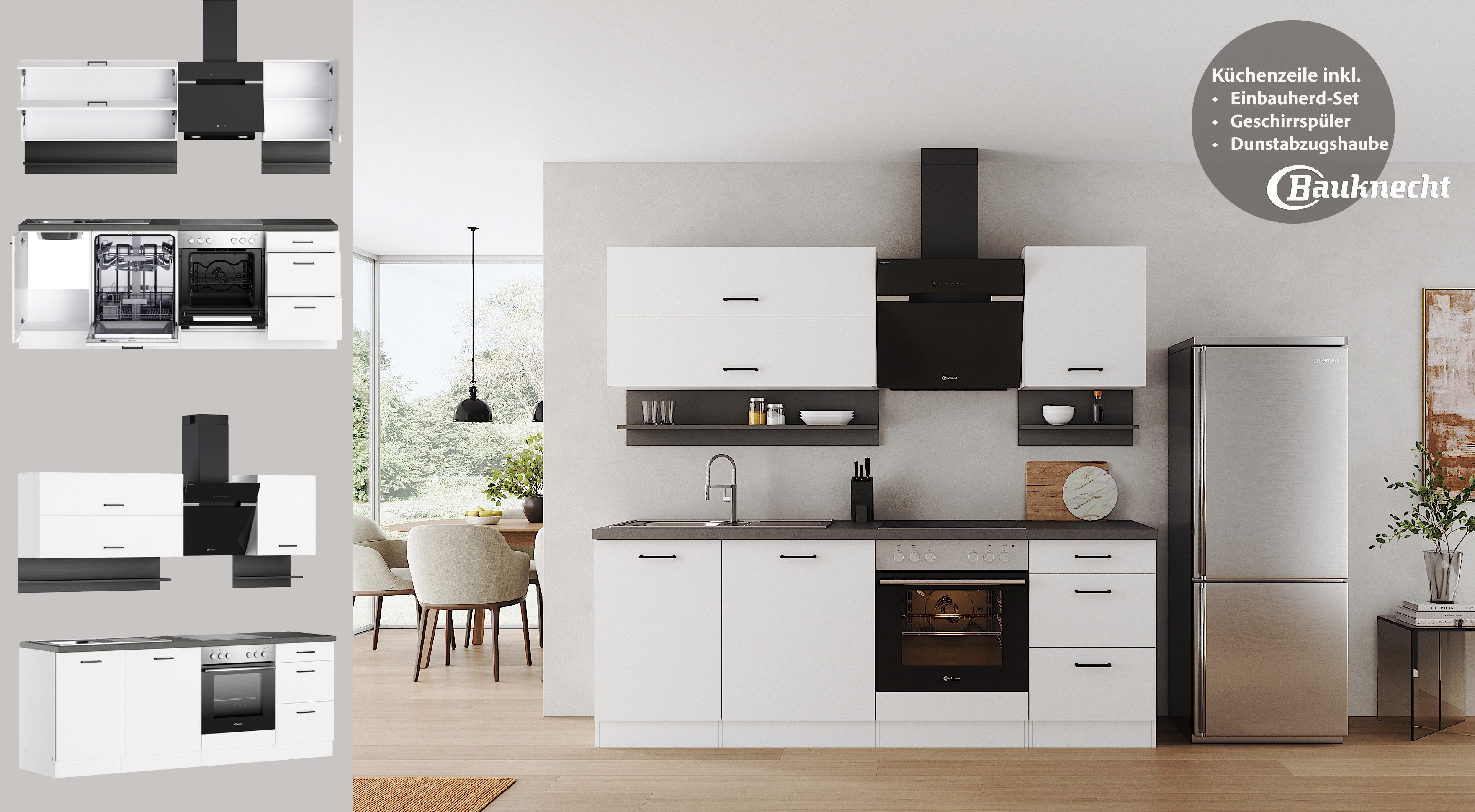 KOCHSTATION Küchenzeile KS-Betty, Breite 220 cm, mit E-Geräten von Bauknecht