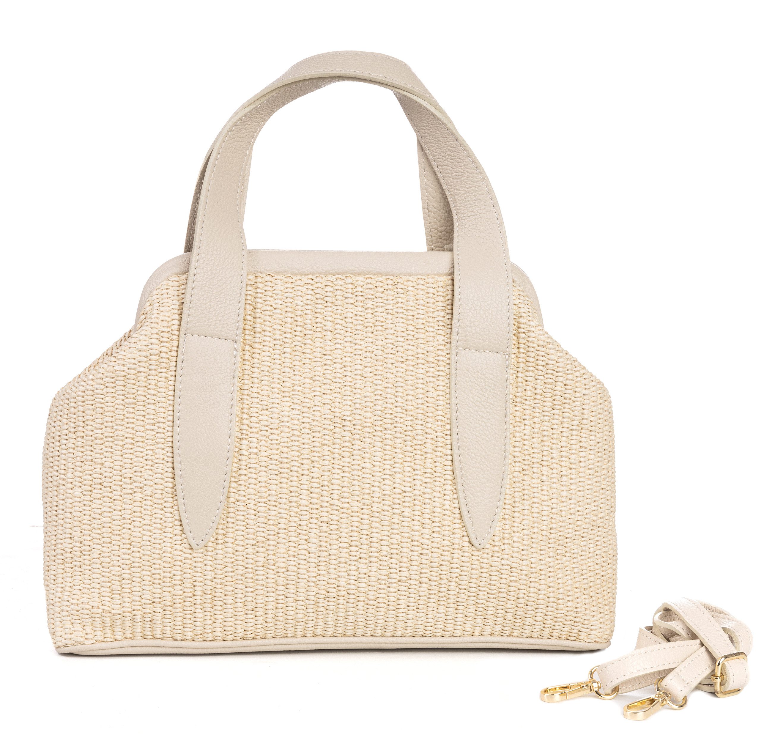 Der Trachtler Trachtentasche Handtasche Umhängetasche "Lina", aus echtem Leder und Raffia - Made in Italy
