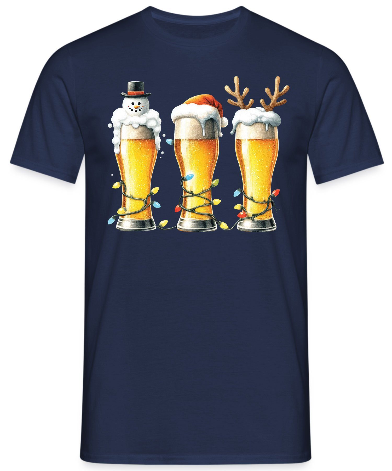 Weihnachtsgeschenk Nikolaus Kurzarmshirt Formatee Quattro Herren Navy Bier (1-tlg) Blau - Weihnachten Bierliebhaber