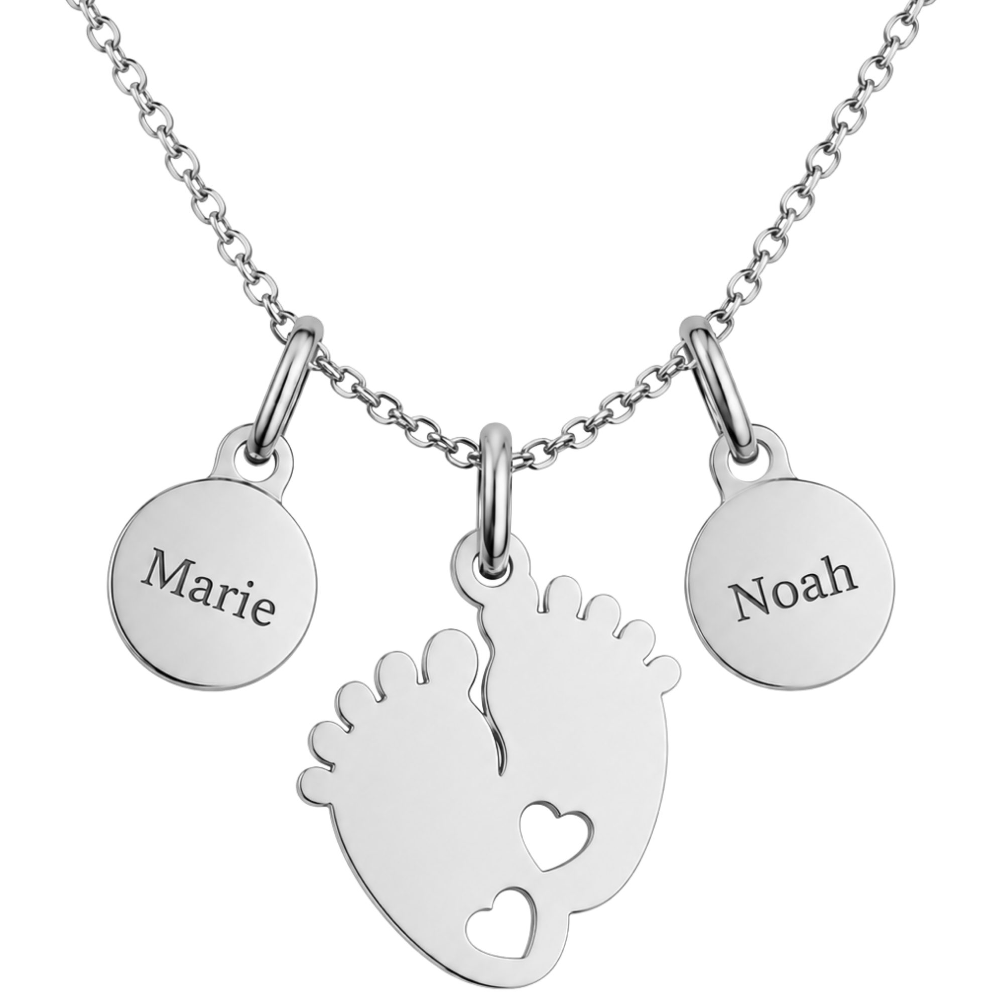 BS Schmuckdesign Kette mit Anhänger mit Gravur Namenskette Babyfüßchen personalisierte Kette Edelstahl (inkl. Gravur), personalisiert inkl. Geschenkbox
