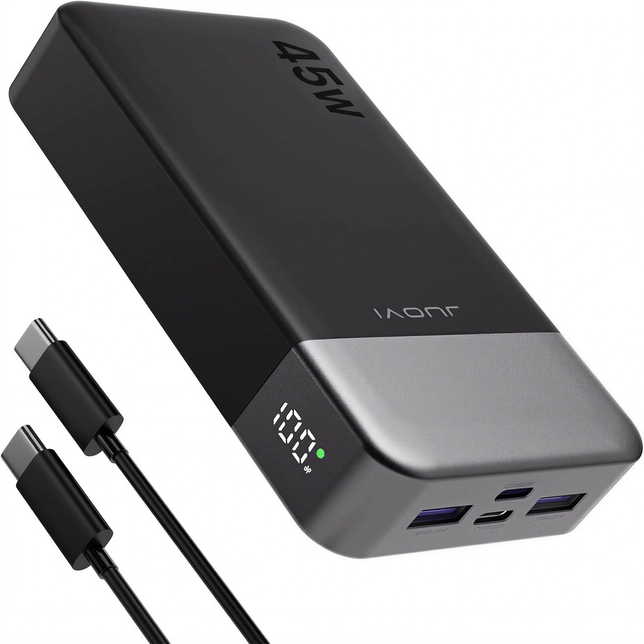 JUOVI Power Bank 45W 20000mAh USB C Schnellladegerät PD QC Fast Charging Powerbank, 4-Port (2C+2A) LED Display, für iPhone 15, iPad, MacBook