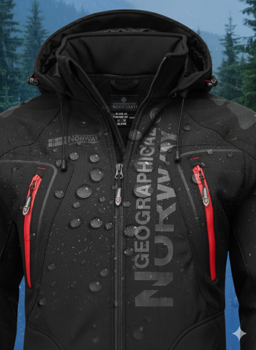 Geographical Norway Softshelljacke Herren – leichte wasserabweisende Übergangsjacke für Frühling (Sommer atmungsaktiv winddicht Größen S–7XL, 1-St) Mit Kapuze