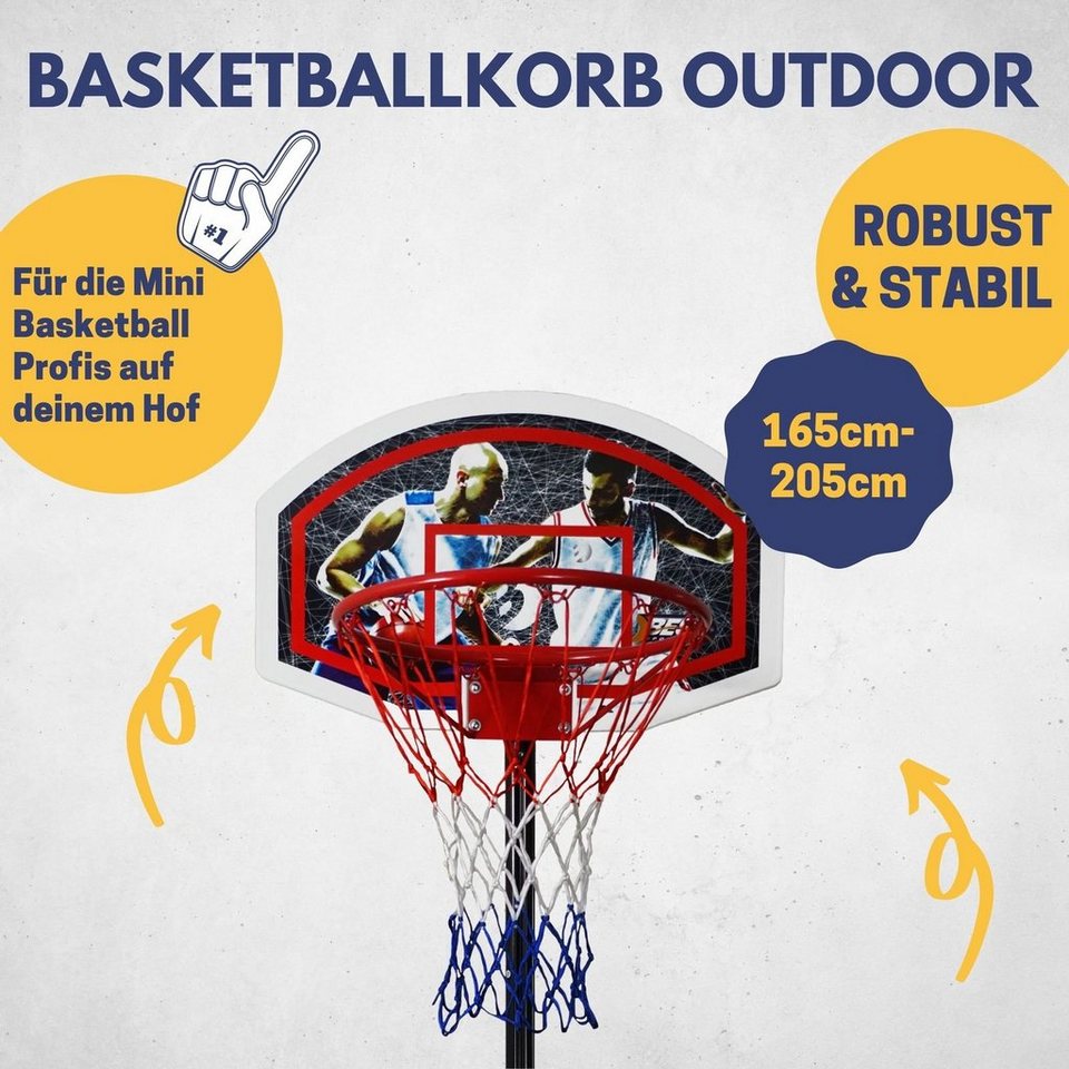 Best Sporting Basketballständer Basketballkorb Outdoor Set 165cm bis 205cm  mit Ball und Pumpe I Outdoor Basketballkorb verstellbar I Transportable  Korbanlagen für Einsteiger