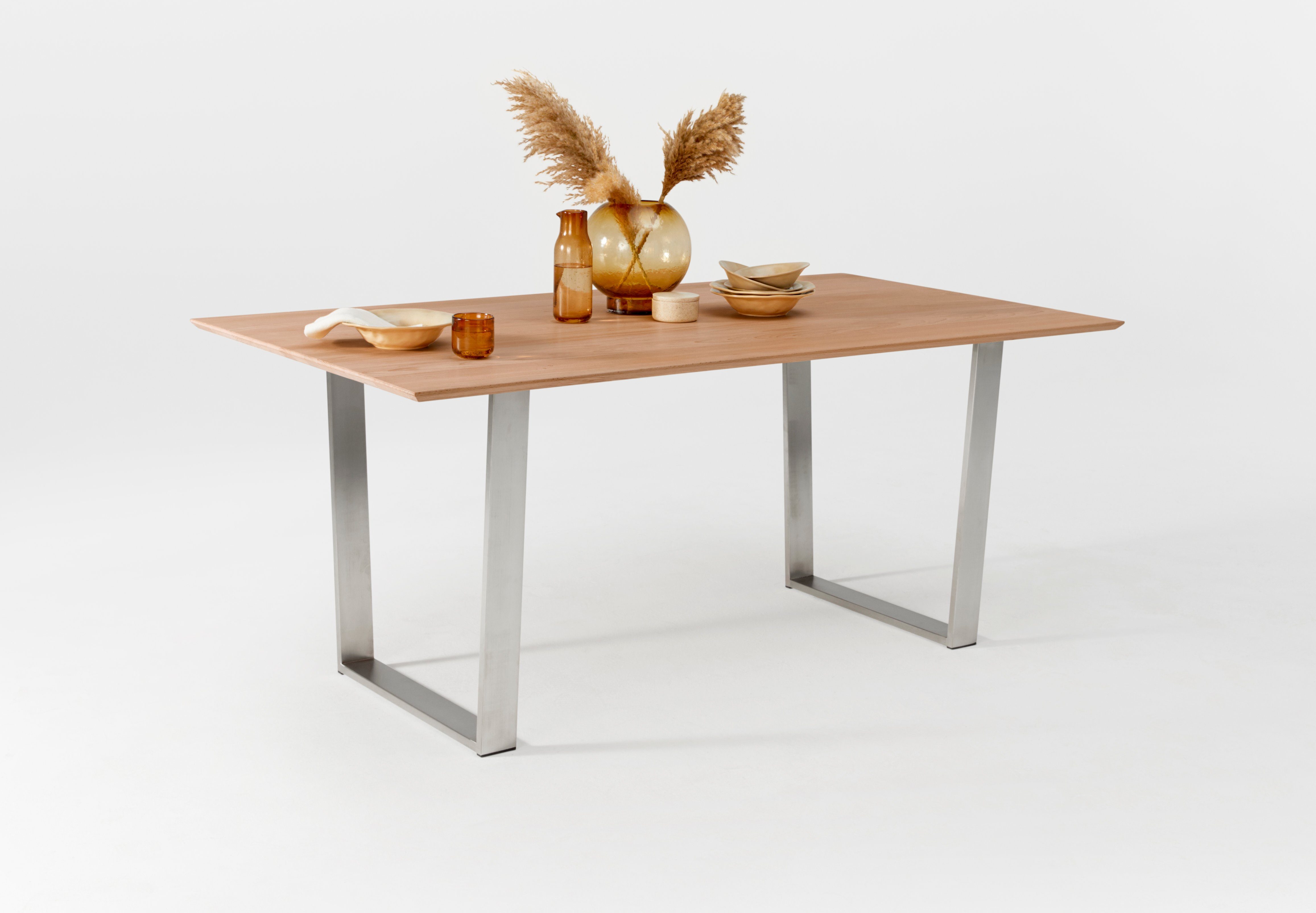 Tischplatte cm, Schweizer Kante, Kernbuche Edelstahl-Gestell Möbel Esstisch TaBoLe Tamino, 180x100