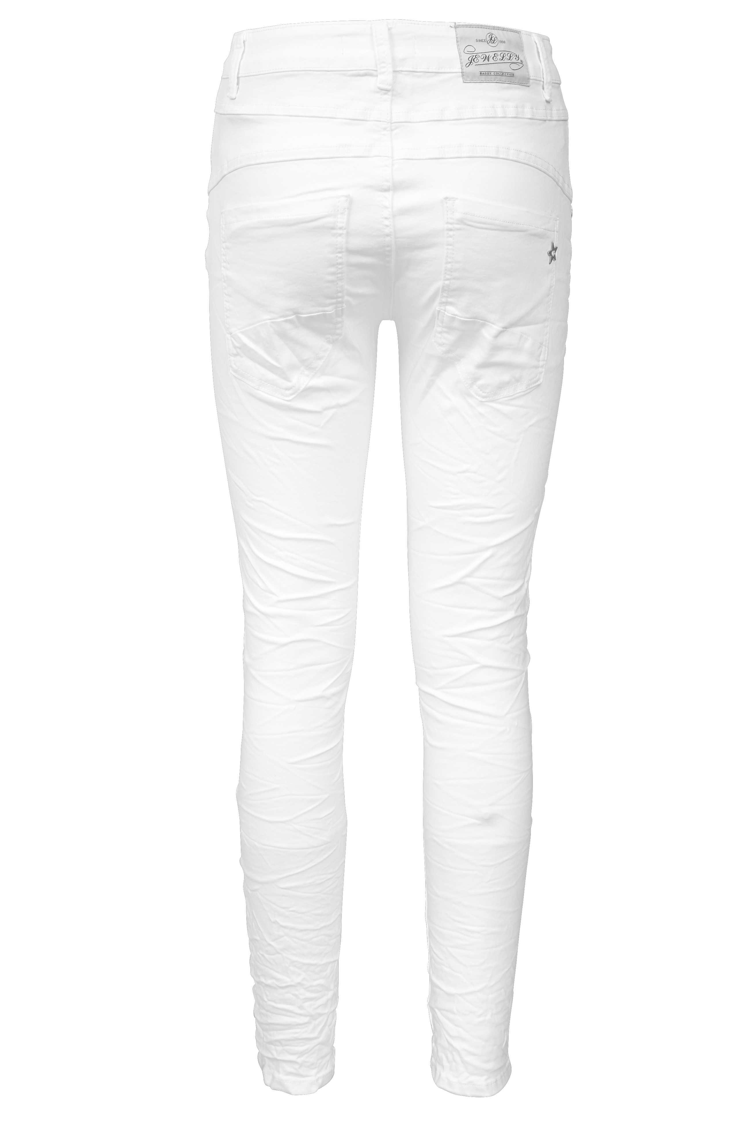 Stretch Weiß Crash-Look Jeans Jewelly Regular-fit-Jeans im Five-Pocket