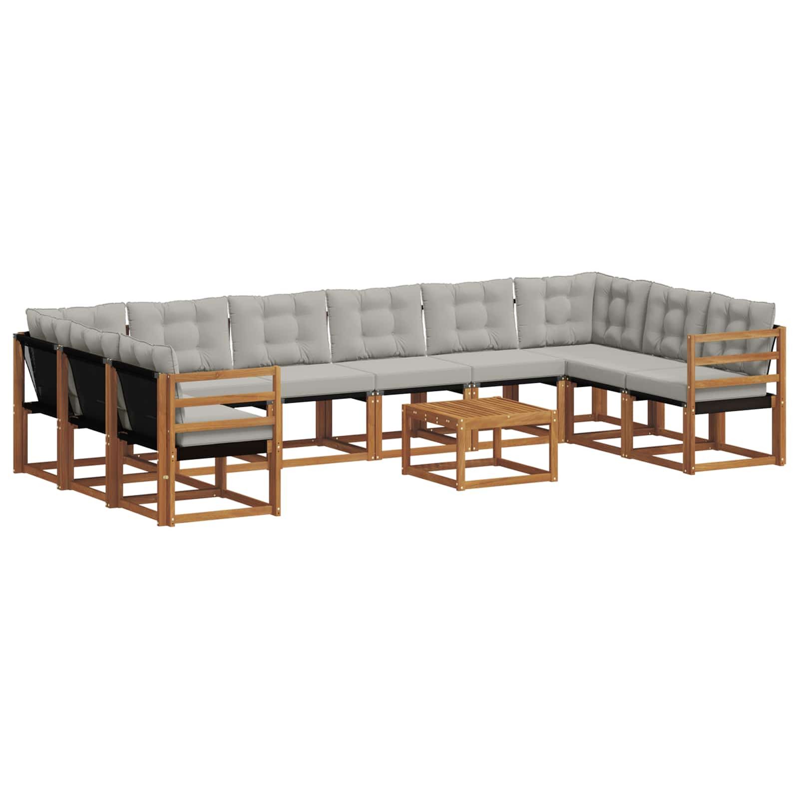 vidaXL Gartenlounge-Set Outdoor-Sofagarnitur mit Kissen 11 pcs Natürlich und Hellgrau, (11-tlg)