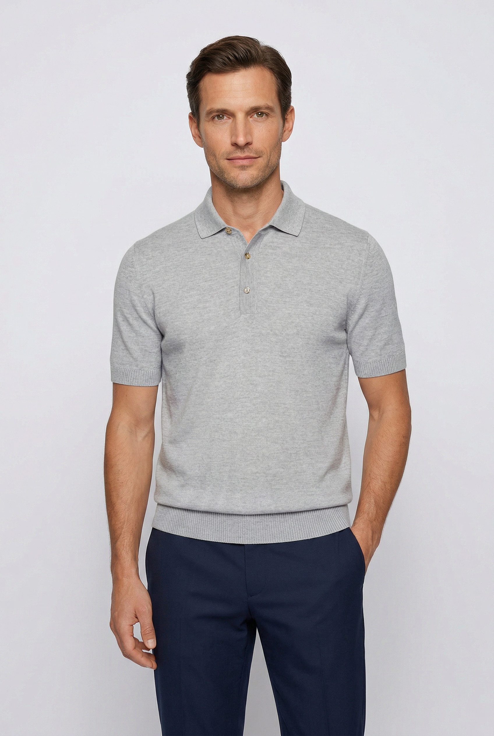 BOSS Kurzarmpullover Nolano aus Schurwolle, Polokragen