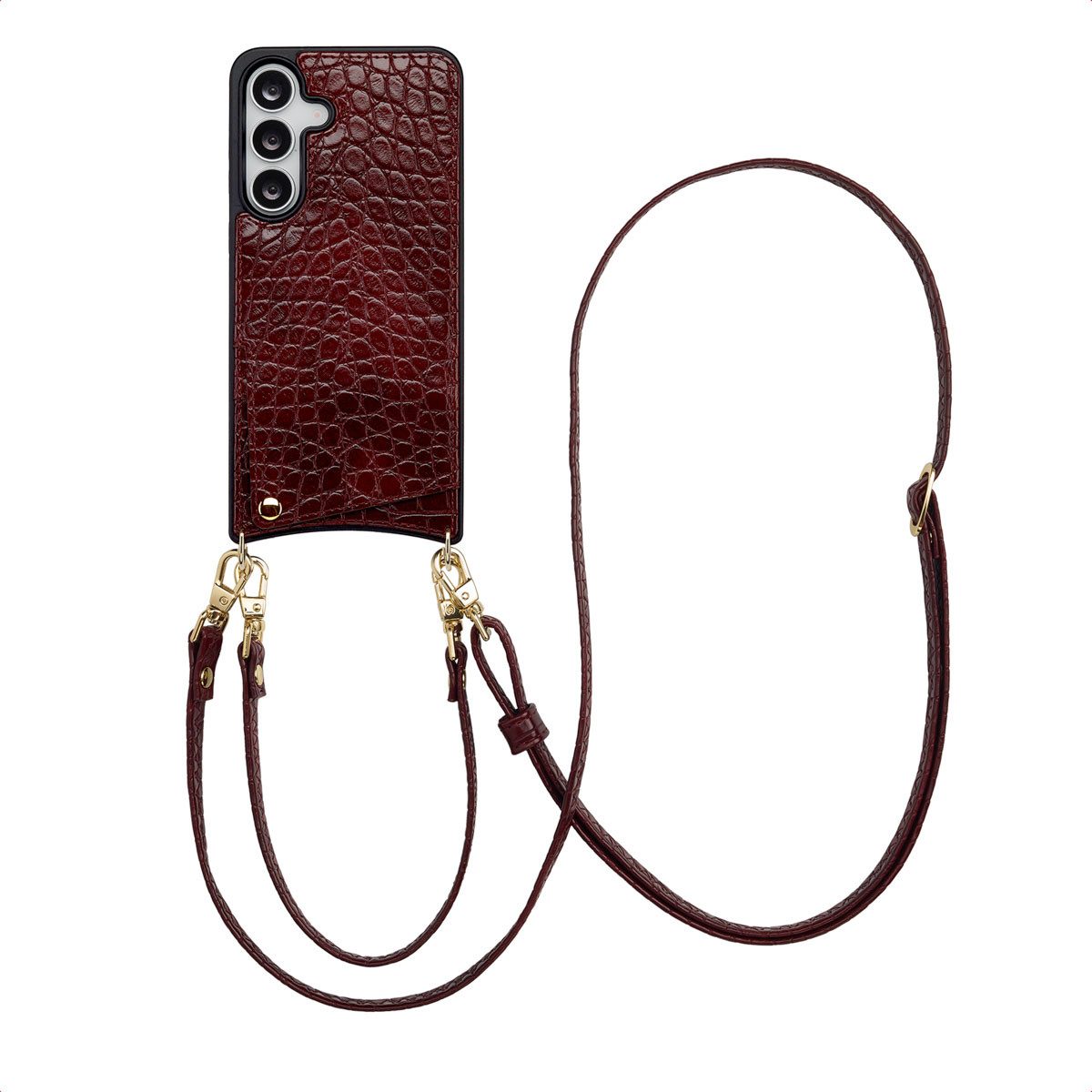 Selencia Case zum Umhängen Selencia Nova Croco HandyHülle mit Kordel und Kartenhalter Samsung Gal