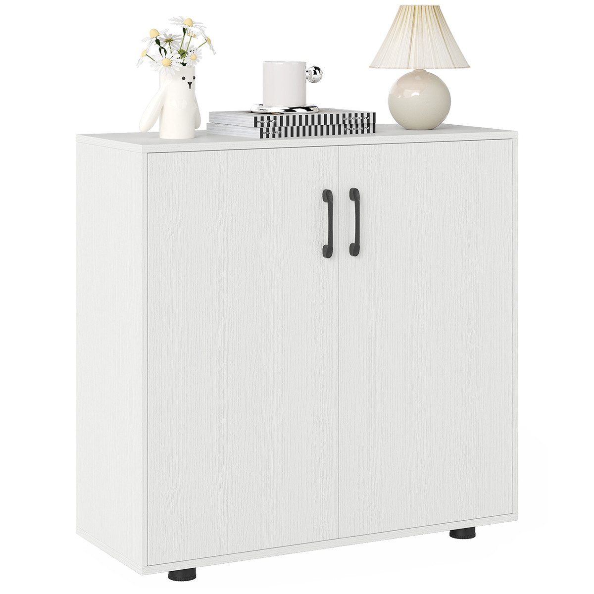 COSTWAY Kommode Sideboard Beistellschrank mit Türen, verstellbarem Regal Weiß