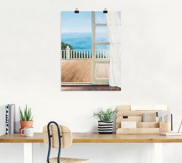 Artland Poster Veranda mit Meerblick, Fensterblick (1 St), auf Keilrahmen gespannt