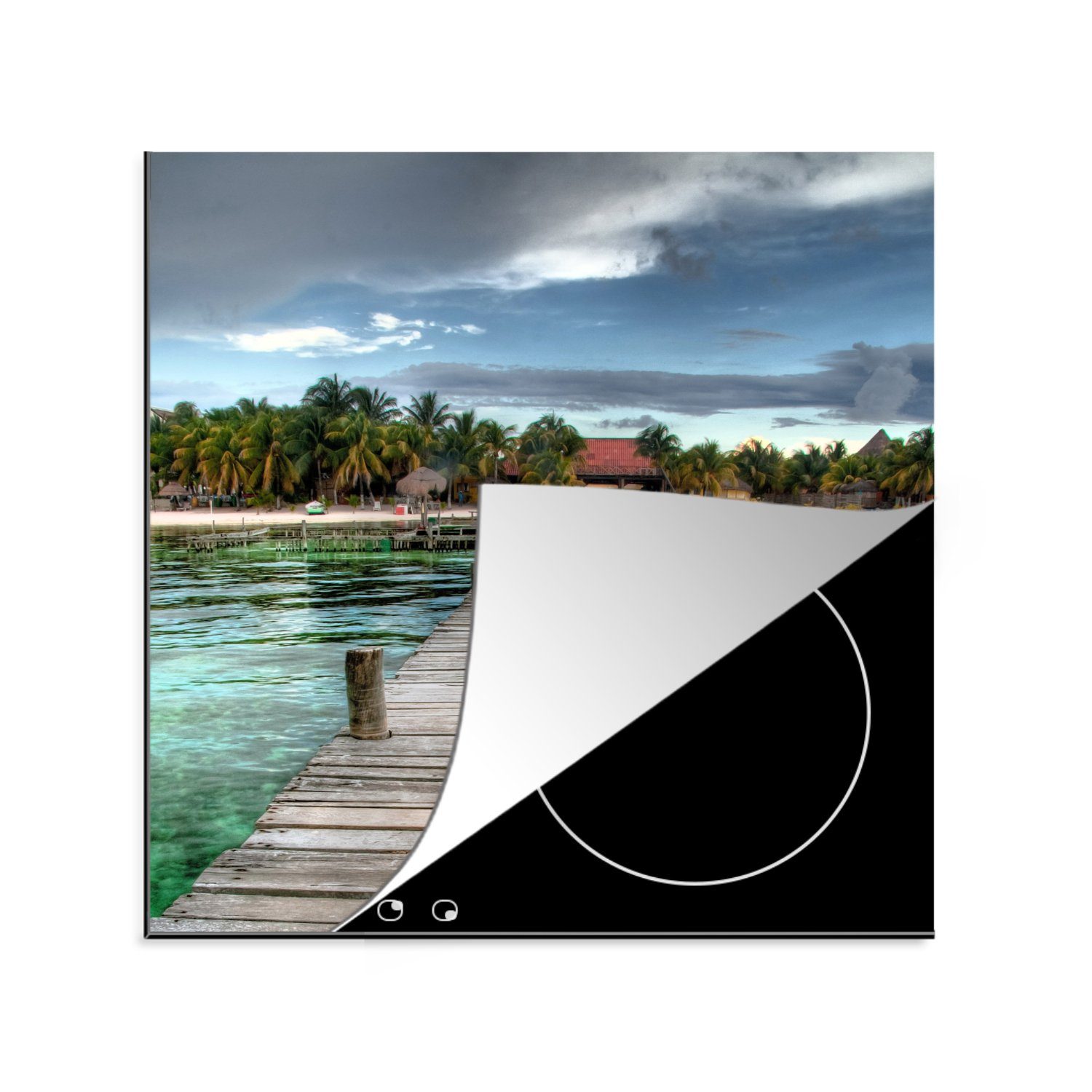 MuchoWow Herdblende-/Abdeckplatte Blick auf die Seebrücke am Strand von Isla Mujeres, Mexiko, Vinyl, (1 tlg), 78x78 cm, Ceranfeldabdeckung, Arbeitsplatte für küche