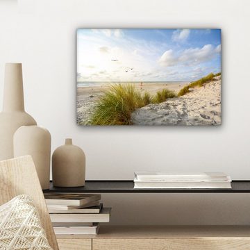 OneMillionCanvasses® Leinwandbild Strand - Meer - Vögel, (1 St), Wandbild Leinwandbilder, Aufhängefertig, Wanddeko, 30x20 cm