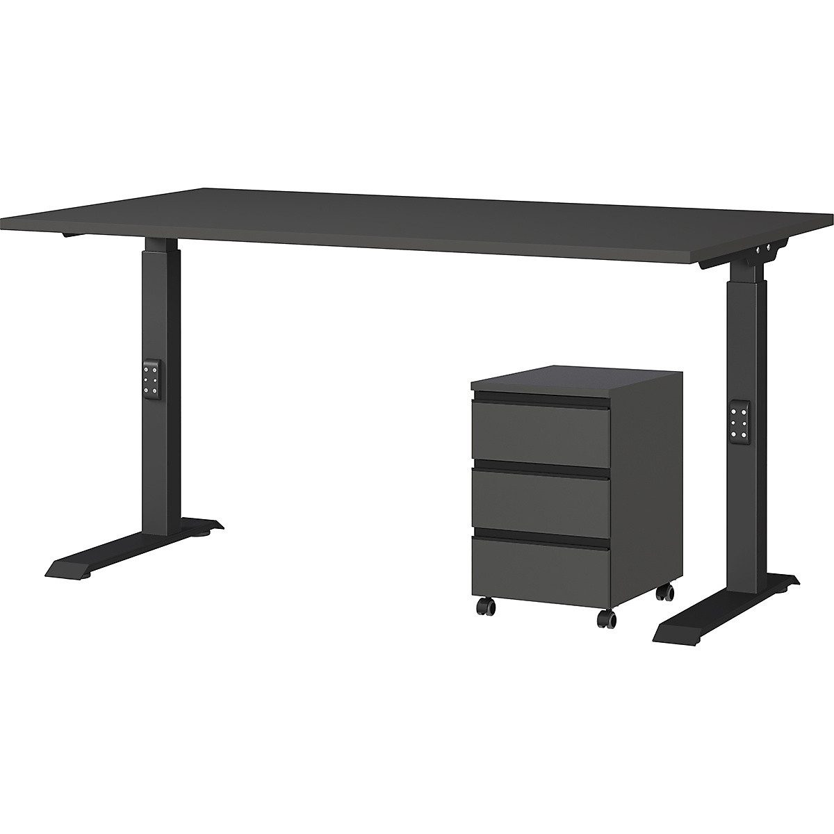 KADIMA DESIGN Büromöbel-Set Büro-Set STUTTGART, Schreibtisch höheneinstellbar & Rollcontainer, (Viel Beinfreiheit, Styroporfrei, Made in Germany, Bürokombination), C-Fuß, höheneinstellbar 68-91 cm, 3 Schubladen Soft-Close, Büromöbel
