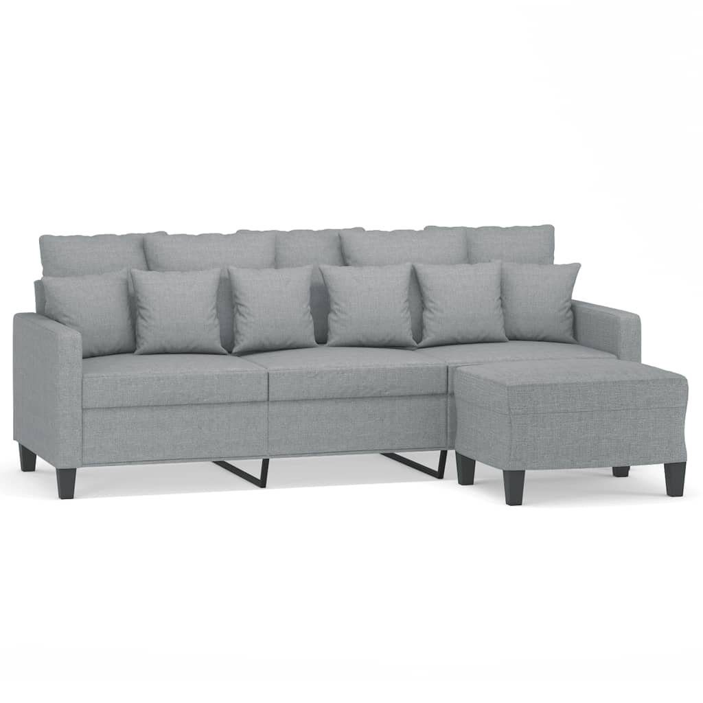 3-Sitzer-Sofa vidaXL 180 mit Sofa Hocker Stoff Hellgrau cm