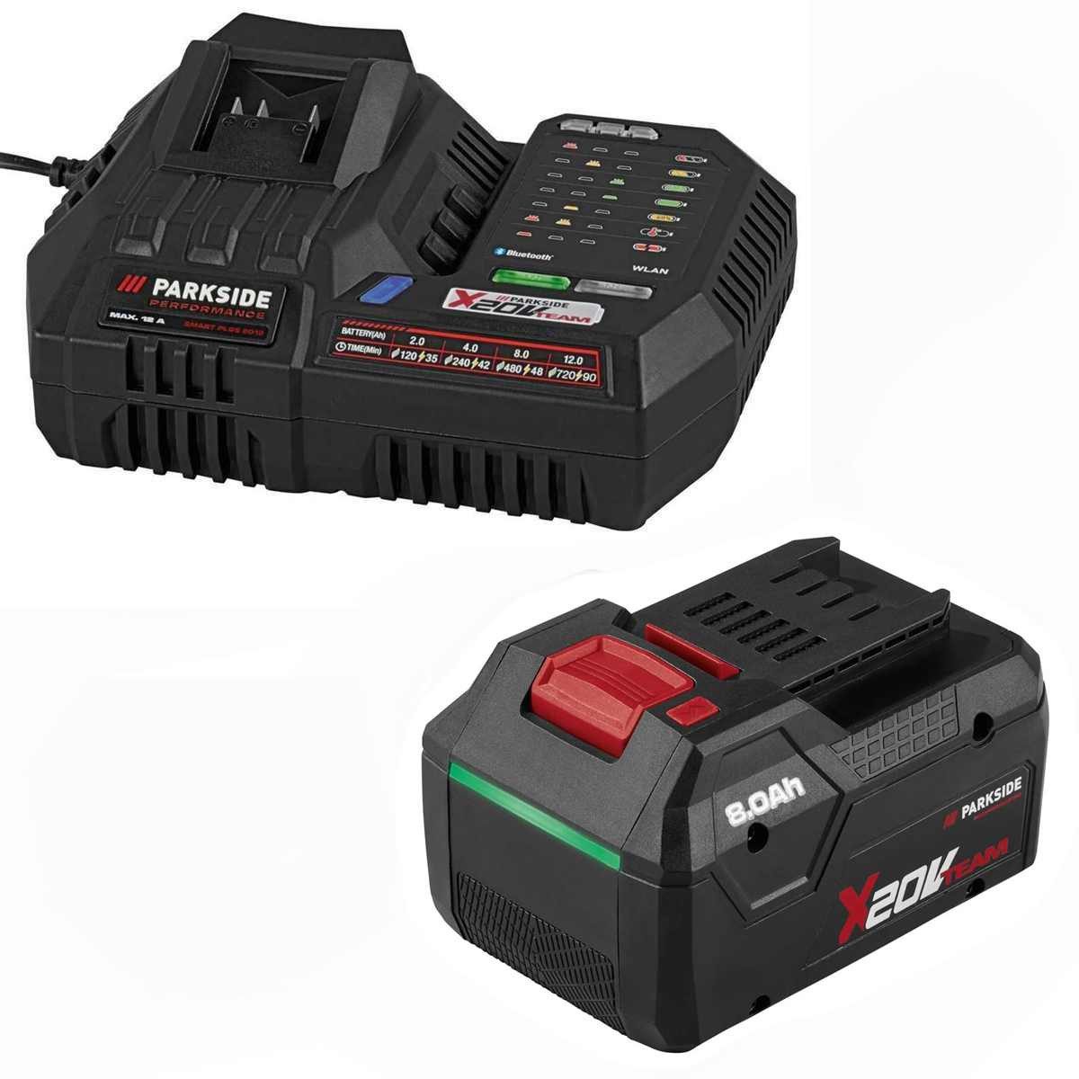 Parkside PERFORMANCE 20V Smart-Akku PAPP 208 8.0 Ah + Ladegerät PLGS 2012 Werkzeug-Akku-Ladetechnik
