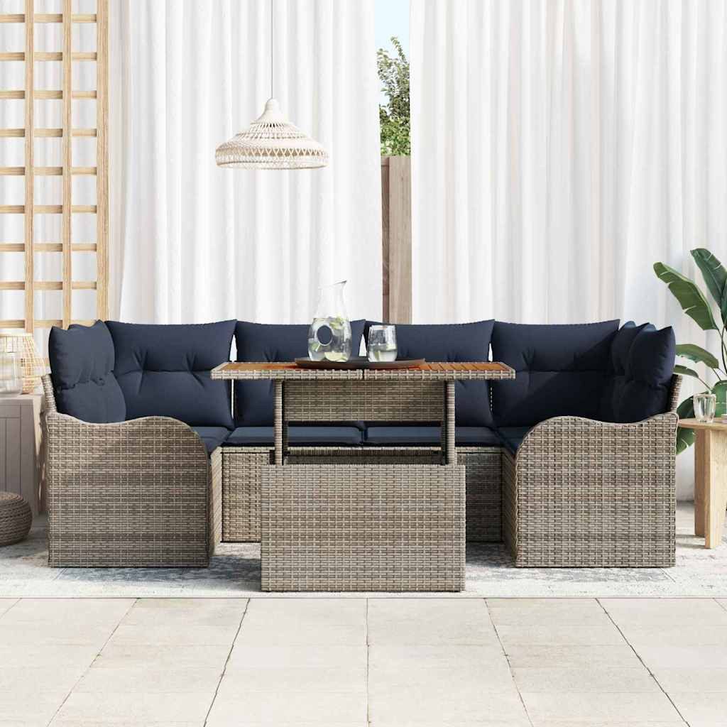 vidaXL Loungesofa Garten-Sofa-Set 7 Stk. Grau und Marineblau, 7 Teile
