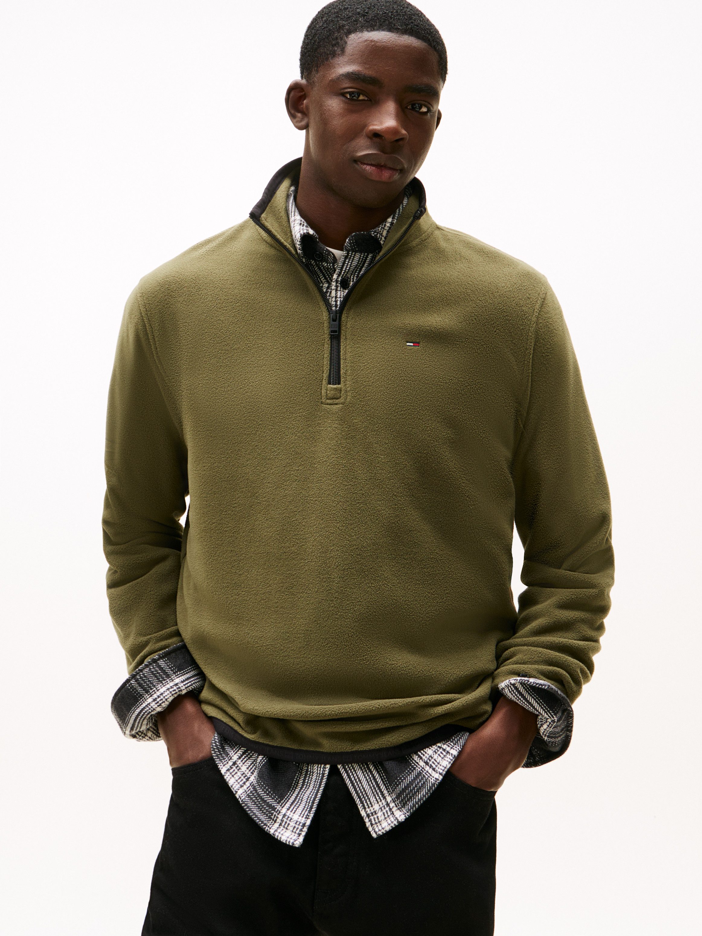 Tommy Jeans Fleecepullover TJM FLAG POLAR FLEECE normale Passform, Troyer günstig online kaufen